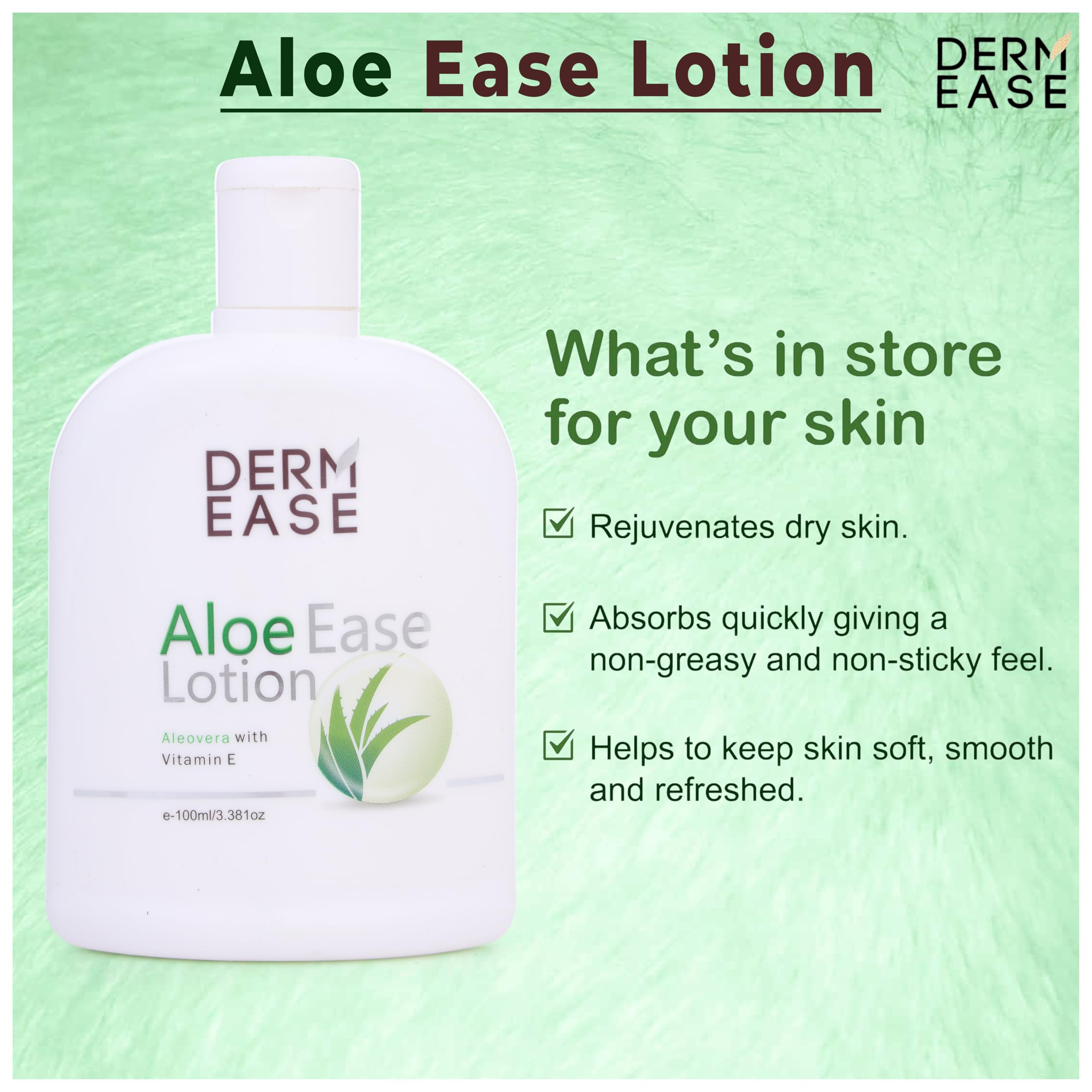 Derm Ease Aloe Ease Moisturizing Face & Body Lotion with Aloe Vera, Cocoa Butter & Vitamin E - Hydrating Cream for Dry, Sensitive & All Skin Types - Pack of 2 (100ml Each) - Perfect for Daily Skincare & After Sun Care