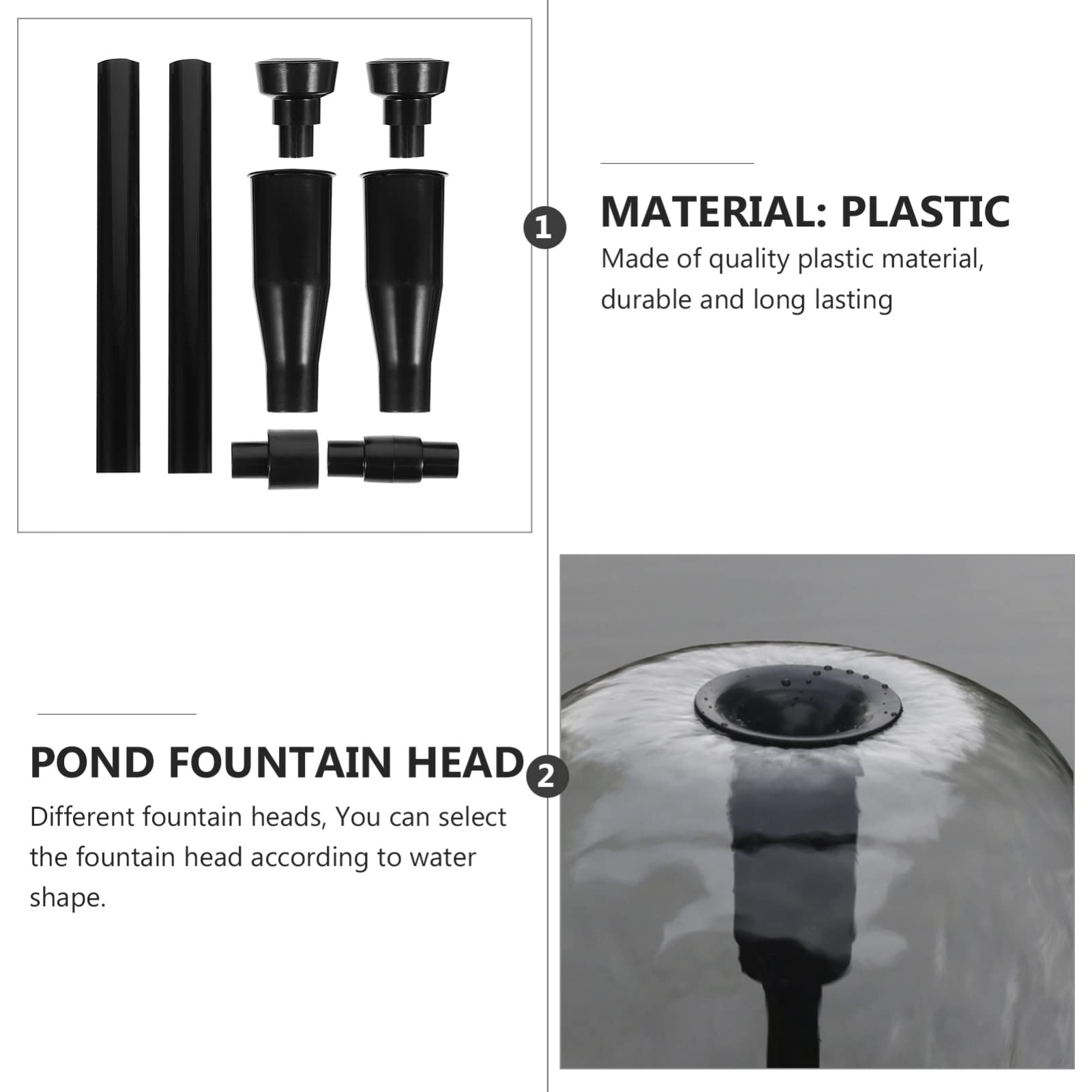 8-Piece Fountain Pump Nozzle Kit - Water Fountain Spray Head Set with Mushroom Spray Heads for Pond, Submersible Pump & Pool (Black) | Perfect for Garden Water Features, Outdoor Decor & Aquatic Landscaping