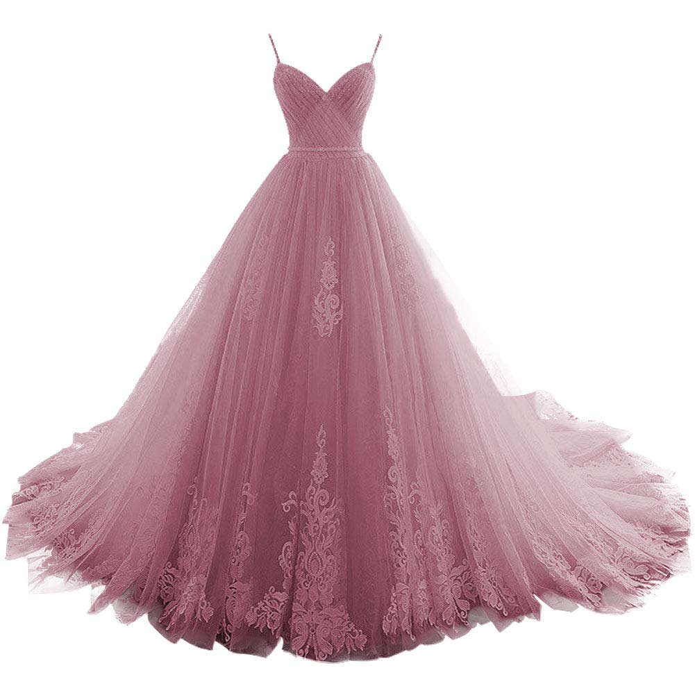 Elegant Long Quinceanera Dresses - Tulle Formal Evening Gowns with Appliques & Pleat Details, V-Neck Prom Dresses for Homecoming, Ball, Wedding & Special Occasions