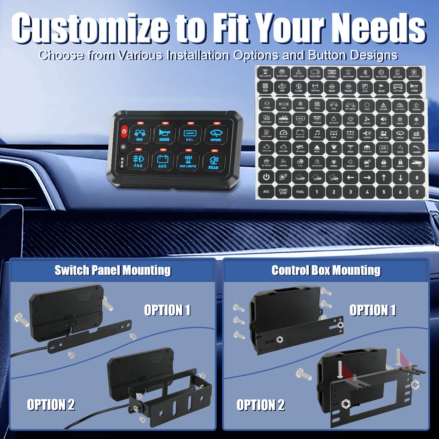 8 Gang Switch Panel with RGB LED & 5-Level Brightness Control - Universal Automotive Relay System for RV, Truck, ATV, UTV, Boat, Marine, SUV - Perfect for Interior Lighting & Accessory Control