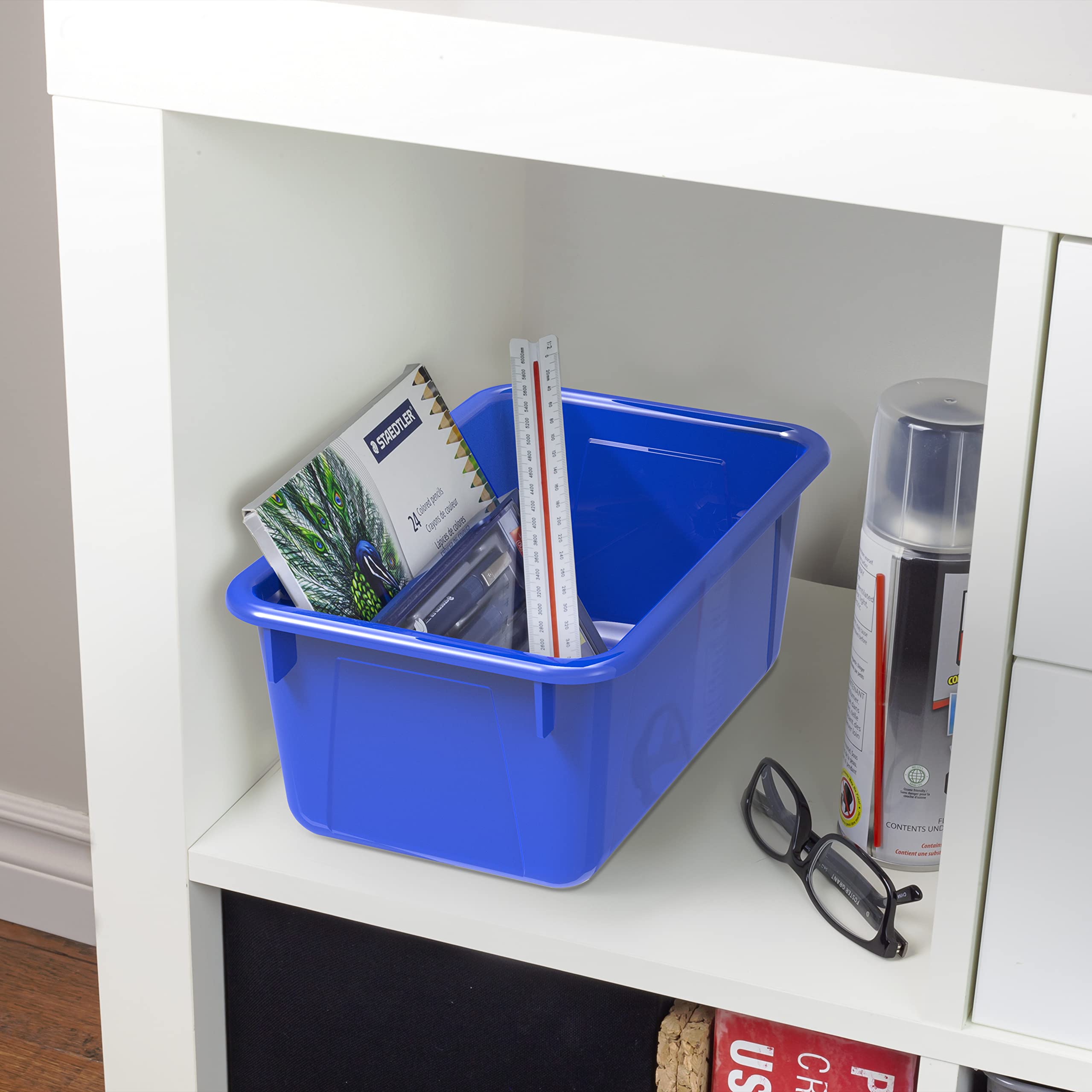 Storex Small Cubby Bins - 5-Pack Plastic Storage Containers for Classroom Organization, 12.2 x 7.8 x 5.1 Inches, Class Blue (62416A05C) - Perfect for Kids' School Supplies, Art Materials & Toy Storage