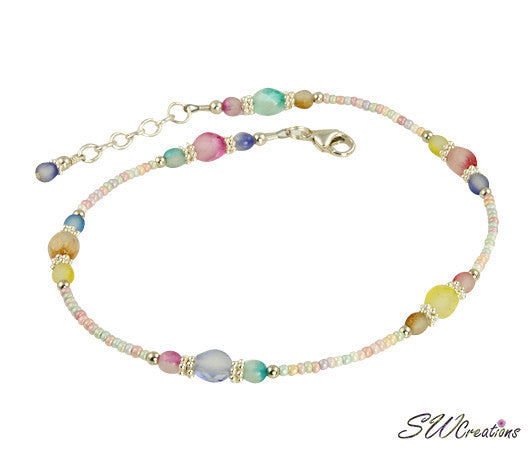 Pastel Czech Glass Beaded Anklet - Bohemian Style Adjustable Ankle Bracelet for Women - Perfect for Beach, Summer, Boho Fashion & Festival Accessories