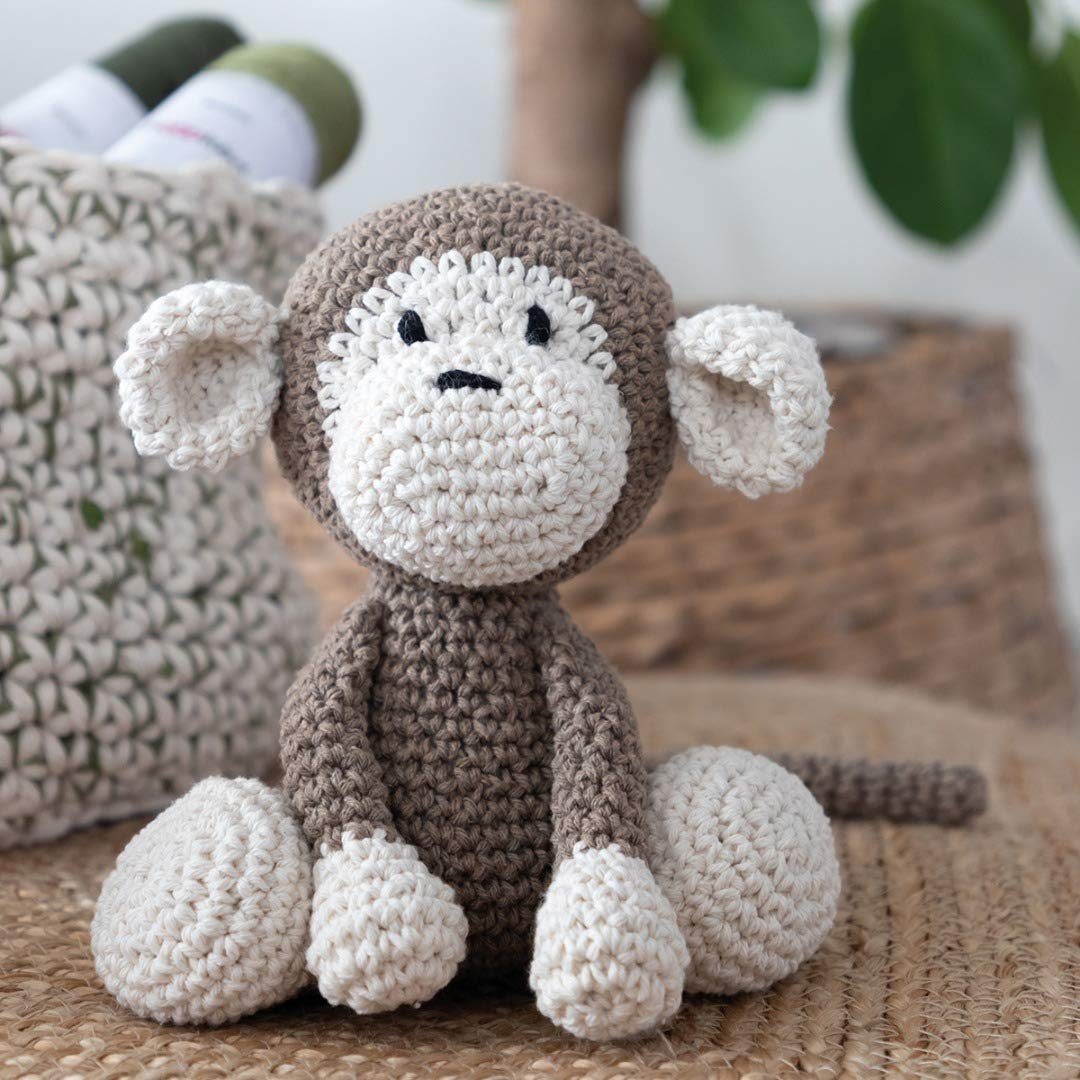 Eco Barbante Milano Taupe Cotton Monkey Mace Crochet Amigurumi Kit - DIY Handmade Crochet Toy for Kids, Perfect for Gifts, Home Decor & Craft Lovers