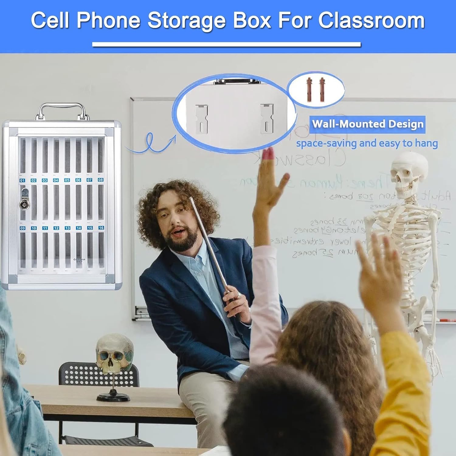 Wall-Mounted Phone Locker - Aluminum Alloy Storage Cabinet with 24-Bit Lock for Schools & Offices