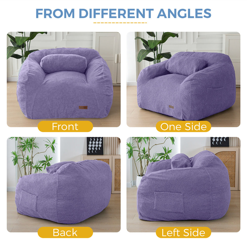 MAXYOYO Giant Bean Bag Chair with Pillow - Extra Large Fuzzy Comfy Lounger for Adults & Teens - Perfect for Reading, Gaming & Movie Nights - Soft Purple Oversized Floor Couch for Bedroom & Living Room
