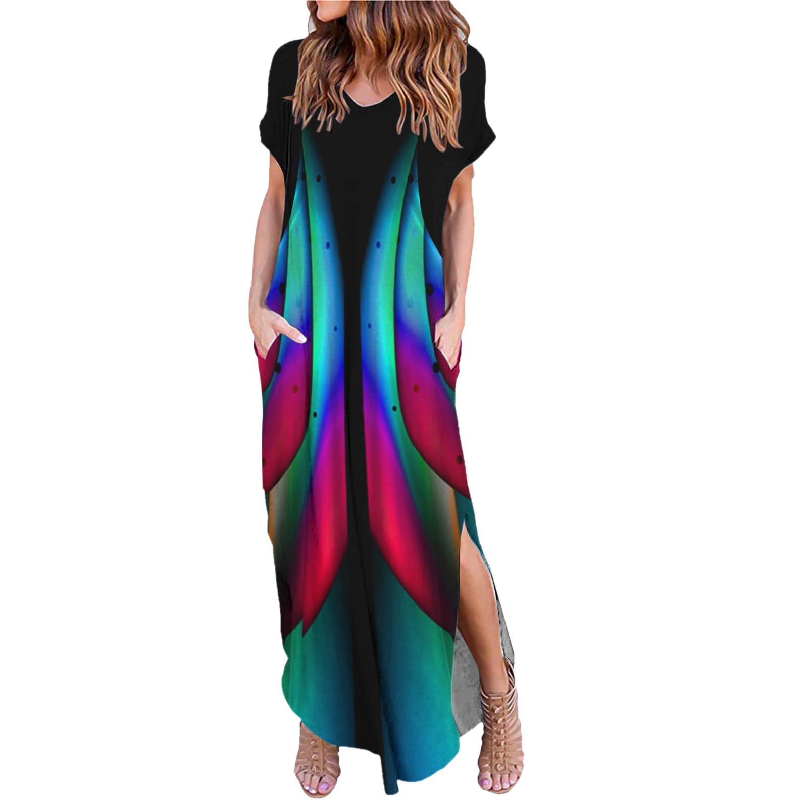 2022 Women's Summer Maxi Dress - Gradient Printed Beach Sundress, Loose Long Shirt Dress for Casual Wear | Perfect for Beach Vacations, Pool Parties & Summer Outings