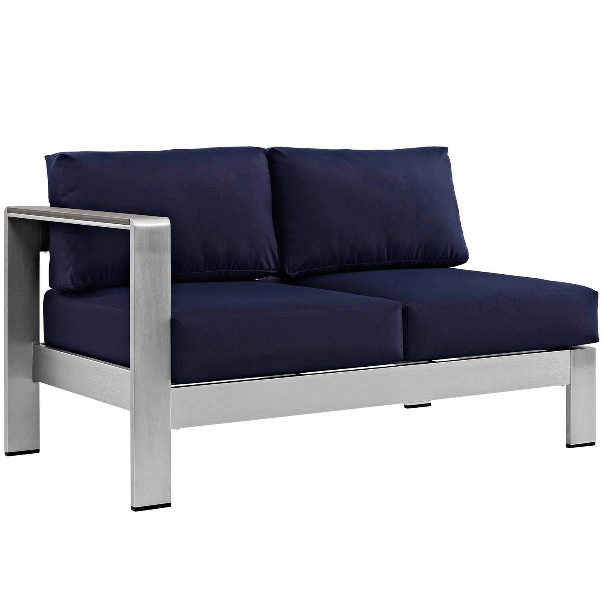 Ergode Shore Outdoor Patio Collection - Durable Aluminum Sectional Sofa Set in Silver & Navy | Perfect for Backyard, Poolside & Garden Relaxation