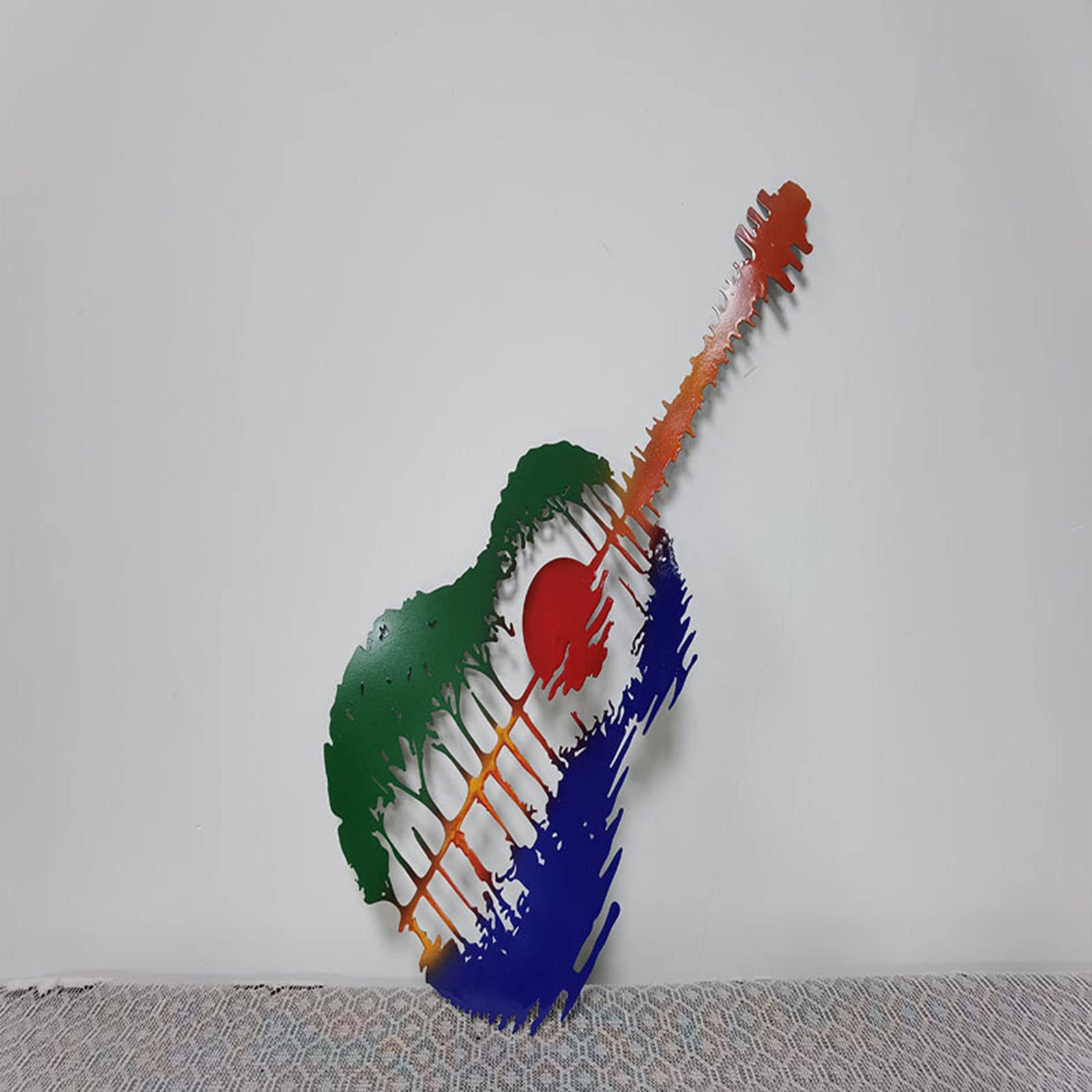 WYPING Metal Guitar Wall Art - Abstract Sunset Reflection Guitar Decor for Music Lovers - Handcrafted Metal Wall Hanging for Home, Studio & Bar Decor