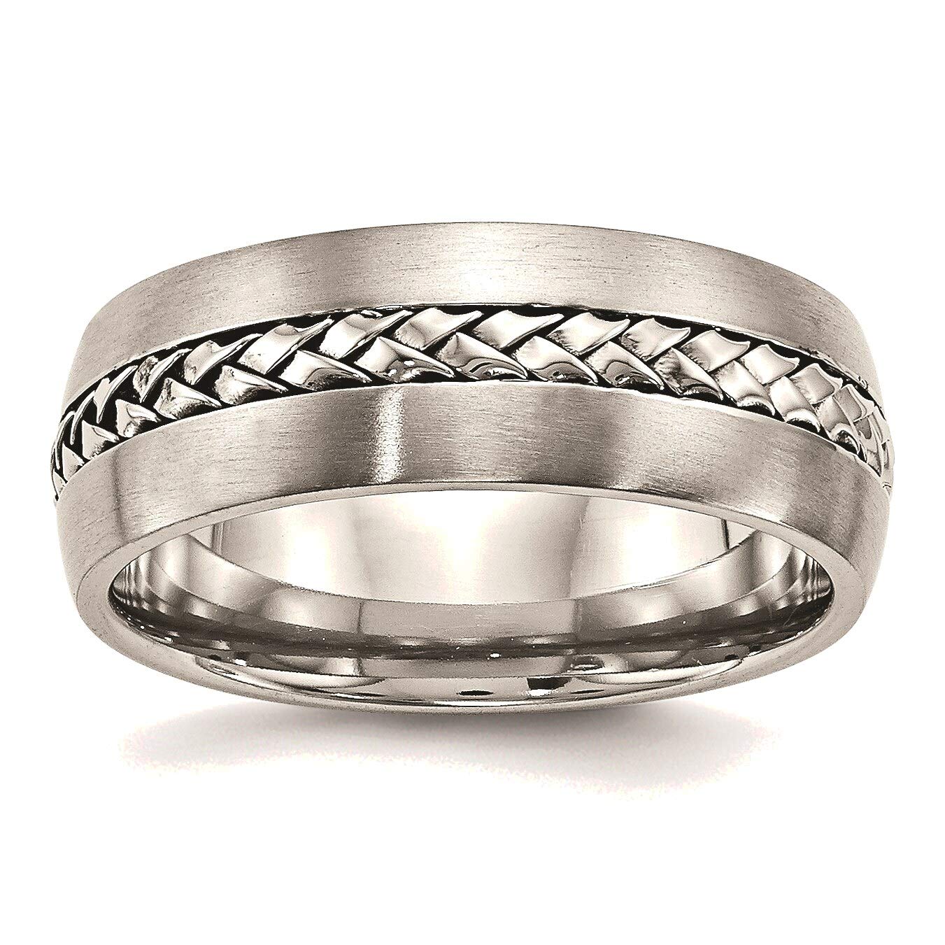 Bonyak Stainless Steel Braided Jewelry Band - 8.00mm Brushed & Polished Ring Size 7.5 - Durable Wedding, Anniversary & Fashion Jewelry for Men & Women