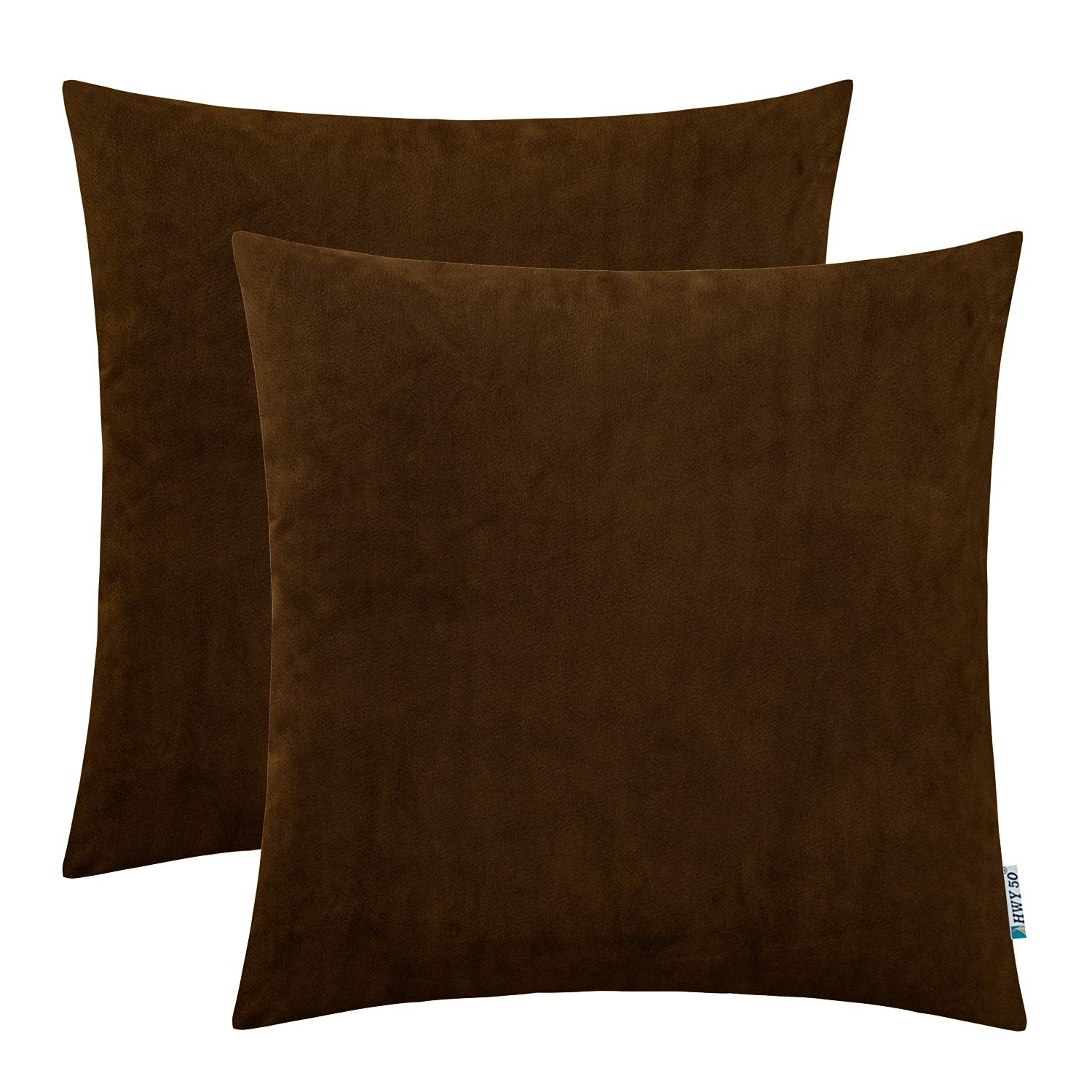 HWY 50 Coffee Velvet Throw Pillow Covers Set of 2 - 16x16 Inch Soft Decorative Square Cushion Covers for Sofa, Couch, Bed & Bedroom - Perfect for Home Decor, Living Room Accents & Cozy Comfort