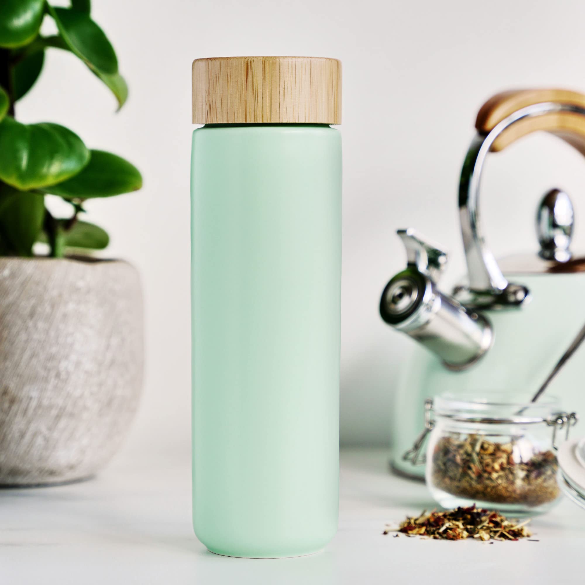 Pinky Up Tatyana Ceramic Tea Infuser Mug with Stainless Steel Filter & Bamboo Lid - 12oz Turquoise Tea Cup - Perfect for Loose Leaf Tea, Herbal Tea & Office/Home Use
