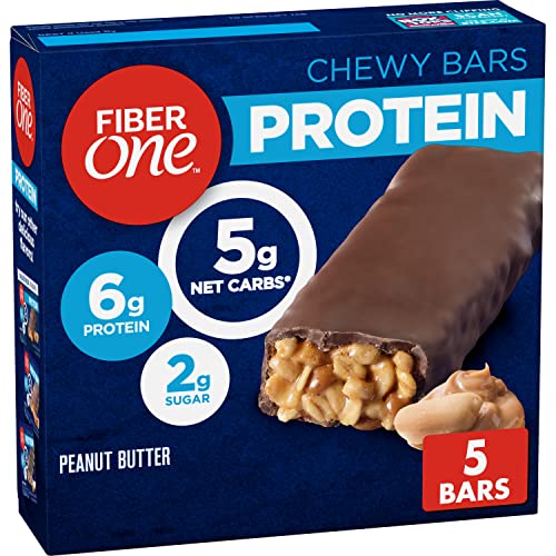 Fiber One Chewy Protein Bars, Peanut Butter Flavor - High Protein Snack Bars (5 Count) - Perfect for Workouts, Hiking & On-the-Go Energy Boost
