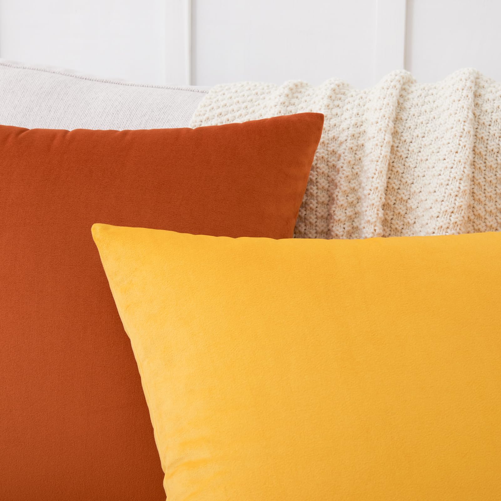 Luxury Velvet Throw Pillow Covers Set of 2 - 20x20 Inch Soft Decorative Cushion Covers for Sofa, Couch & Bed - Mustard Yellow Home Decor - Perfect for Living Room, Bedroom & Cozy Home Styling