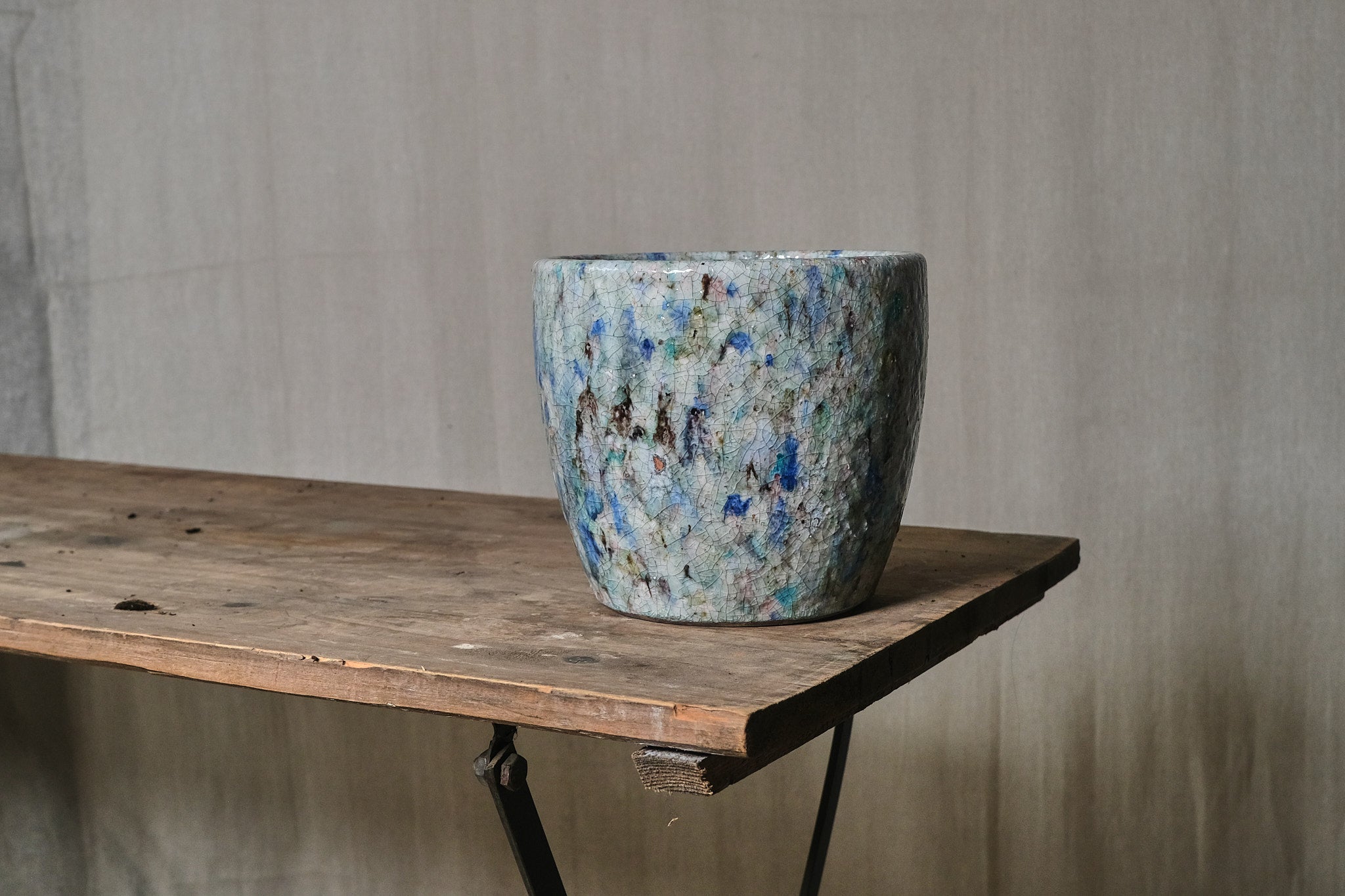 Blue Crackle Glazed Ceramic Pot - 19cm Diameter Handmade Decorative Planter for Succulents, Herbs & Home Decor | Perfect for Indoor Plants, Kitchen Herbs & Boho Style Decor