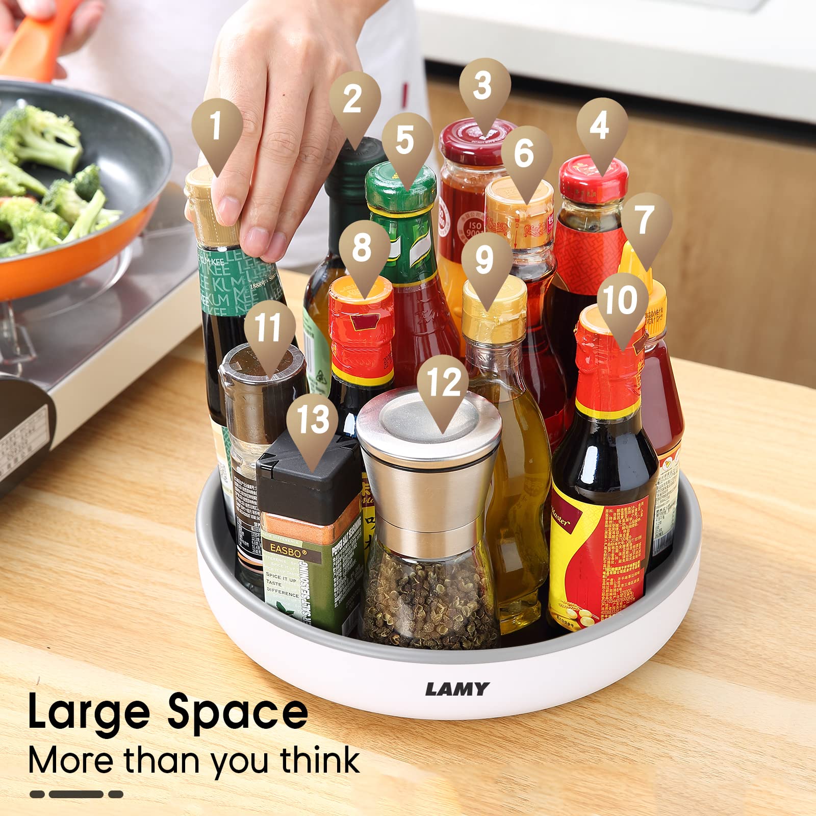 LAMY 10-Inch Lazy Susan Turntable Organizer - 360° Rotating Storage Solution for Kitchen Cabinets, Refrigerator, Pantry & Bathroom - Space Saving Organizer for Spices, Cosmetics & Dining Table Essentials - Durable Grey Plastic for Home & Office Use