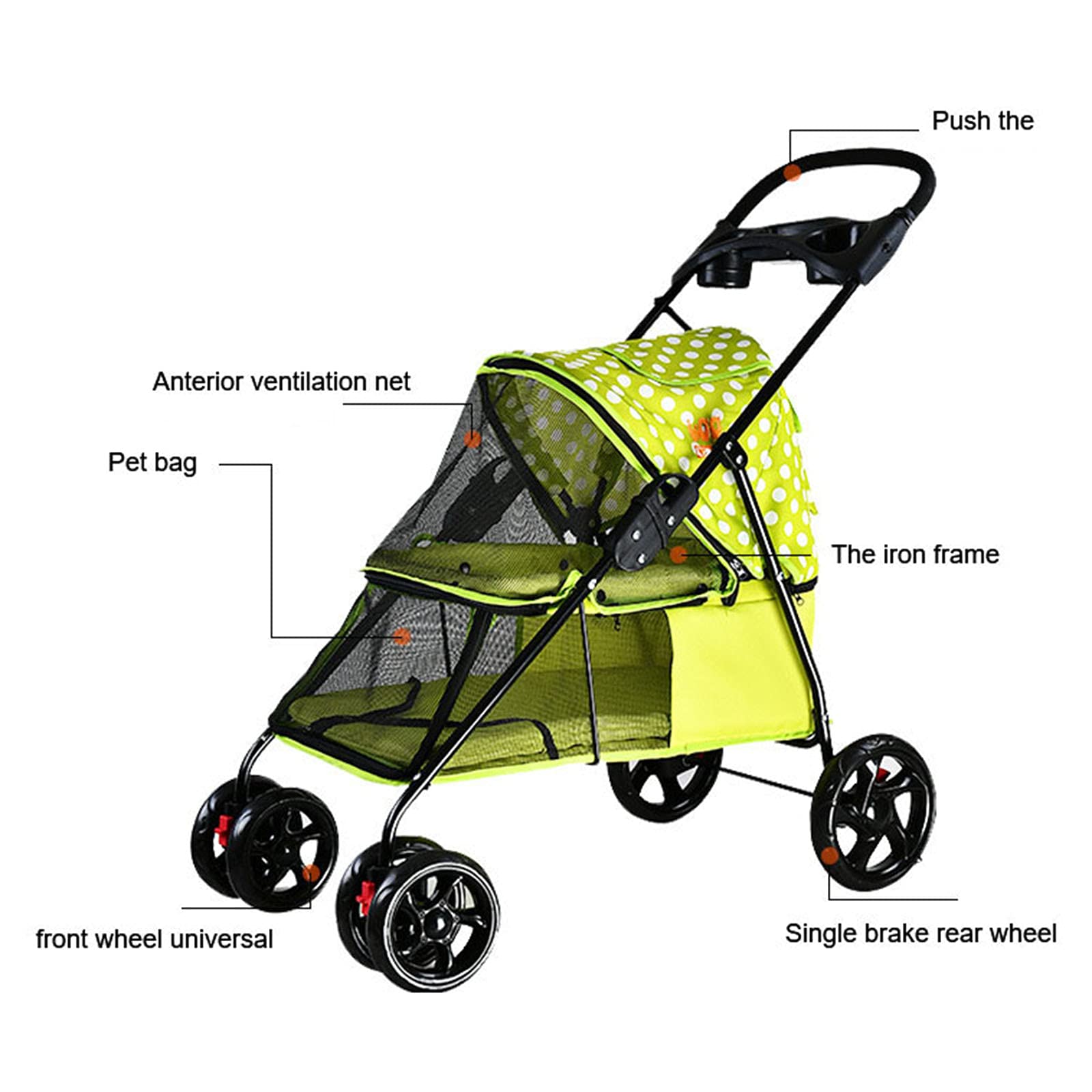 Foldable 4-Wheel Pet Stroller for Small & Medium Dogs & Large Cats - Lightweight & Reversible Design for Outdoor Travel, Walks & Vet Visits