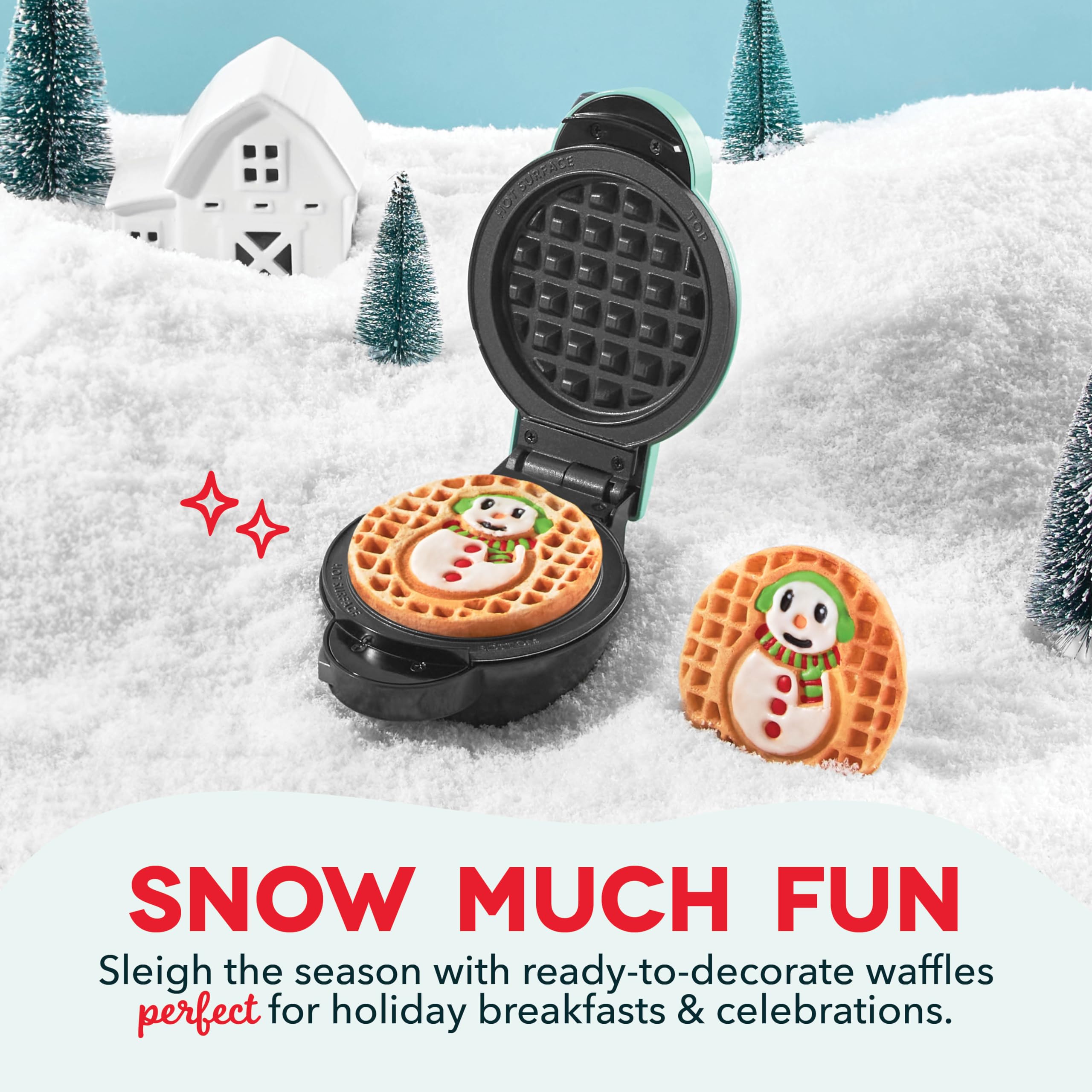 DASH MultiMaker Mini System Two 4” Nonstick Removable Waffle Plates Set (Snowman & Tree) - 2-Piece Plate Pack for Waffle Iron & Griddle, Compatible with Dash MultiMaker Mini System - Perfect for Holiday Breakfasts, Kids' Snacks & Quick Meals