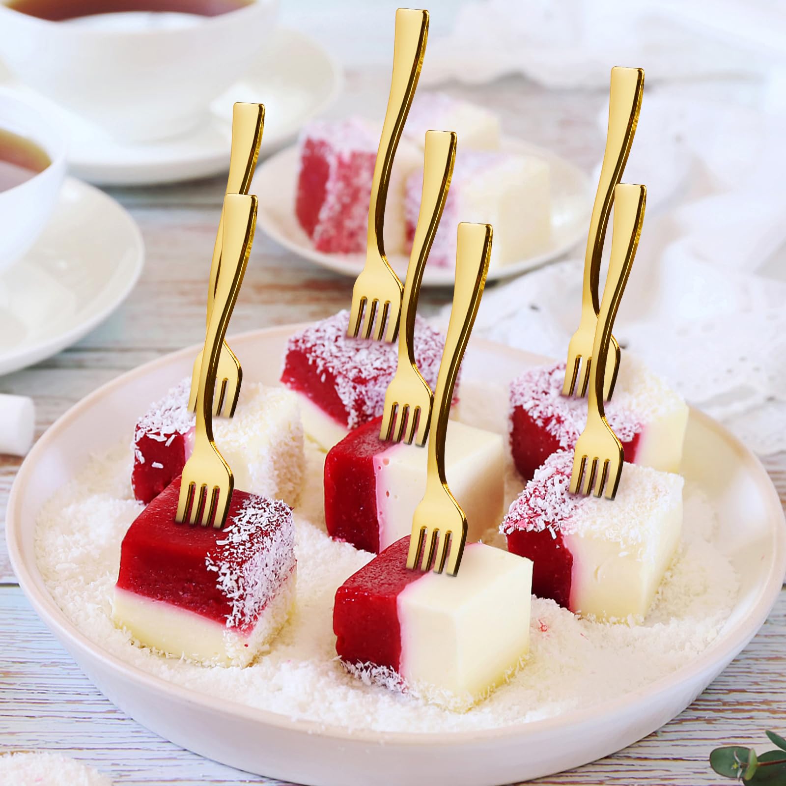 100-Pack 4 Inch Gold Mini Forks - Disposable Plastic Dessert & Cocktail Appetizer Forks for Parties, Weddings, Catering & Tasting Events
