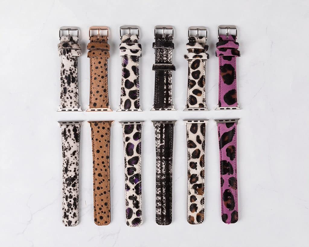 **Genuine Leather Apple Watch Band 44mm - Handmade Fluffy Strap Compatible with iWatch Series 7/6/5/4/3/2/1/SE - Soft & Durable Wristband for Women & Men (Medium, Band-Jaguar) - Perfect for Workouts, Office & Casual Wear**