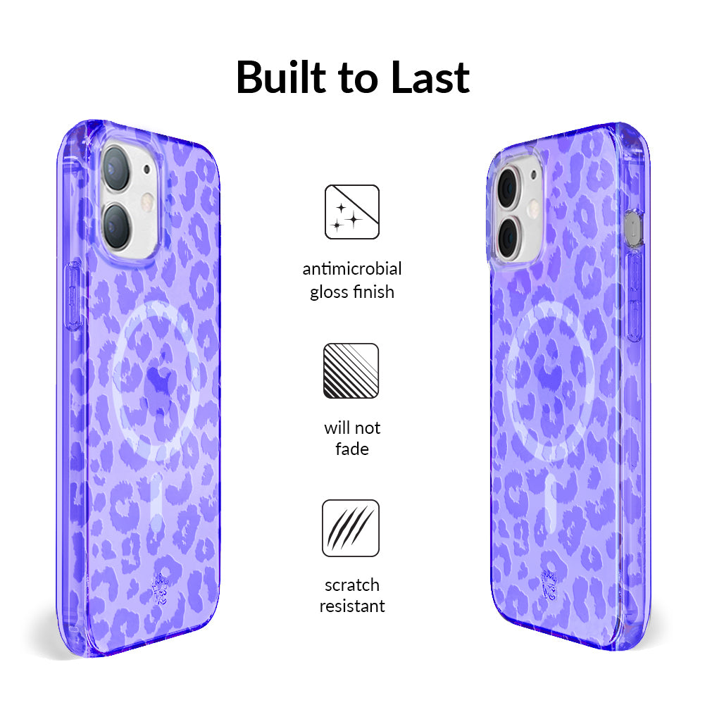 Electric Purple Leopard Print Shockproof iPhone Case - Trendy Protective Cover for iPhone 12/13/14 Pro Max | Perfect for Everyday Use, Travel & Outdoor Activities