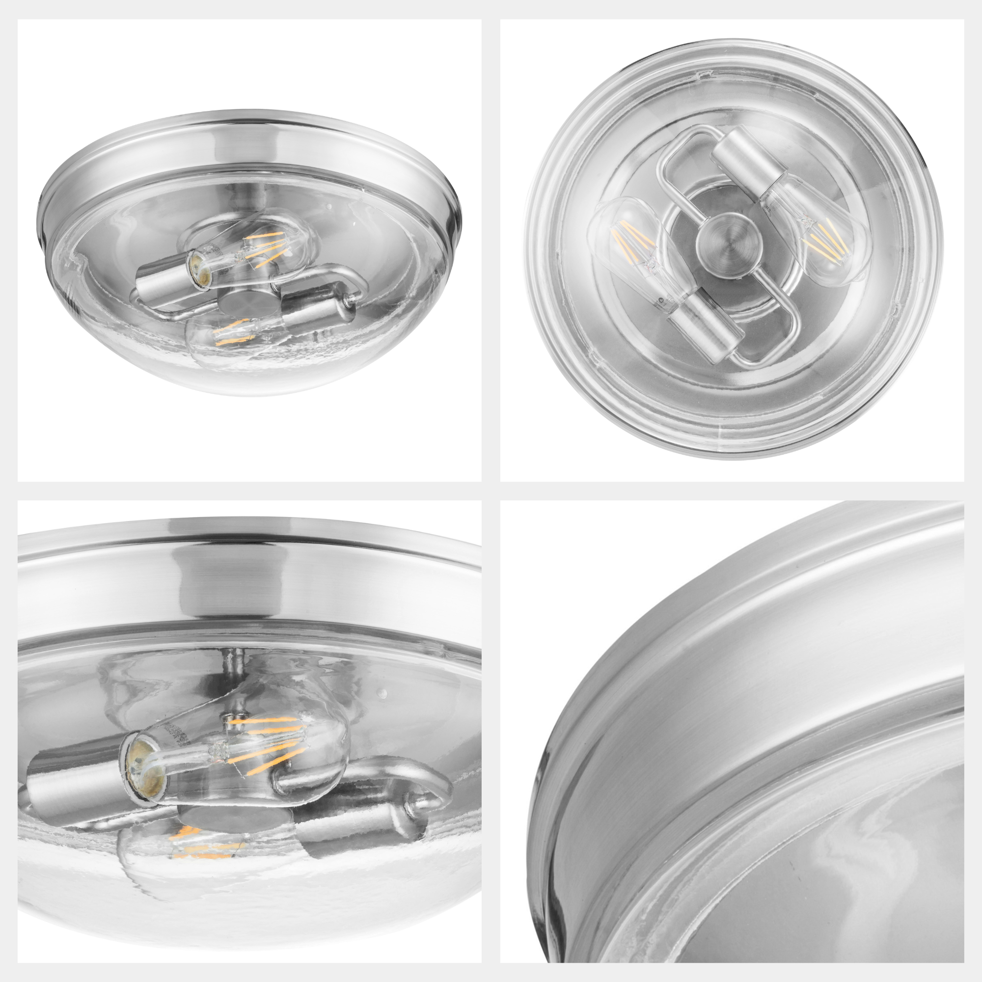 Madalyn Dome Flushmount Light Fixture - Clear Glass Shade with Brushed Nickel Finish - Modern Ceiling Lighting for Bedroom, Hallway & Entryway