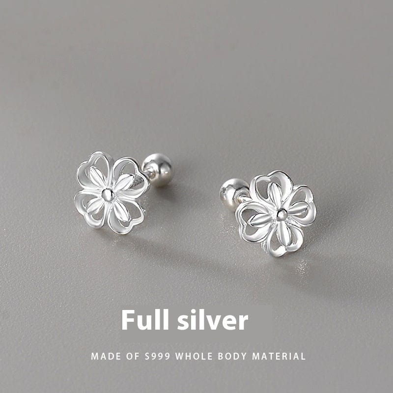 S999 Sterling Silver Floral Bone Stud Earrings for Women - Full Body Silver Earrings for Everyday Wear, Gift Giving & Special Occasions
