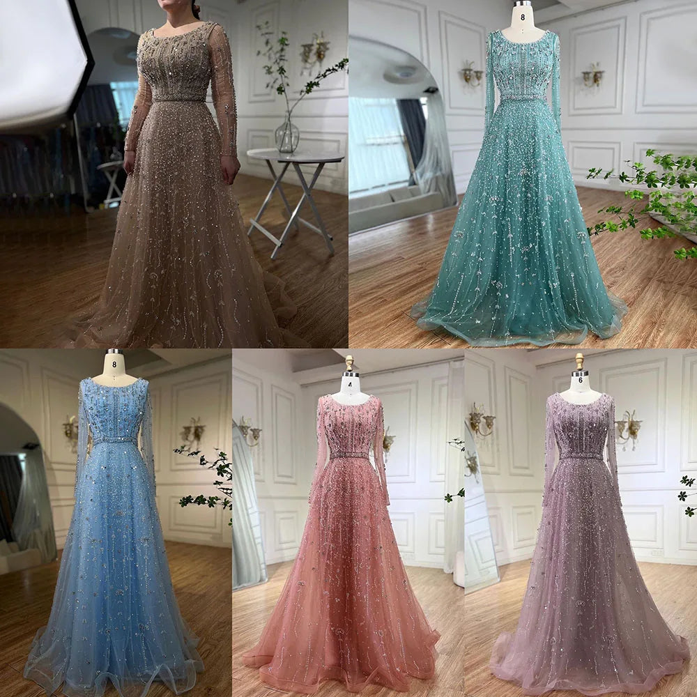 Luxury Dubai Arabic Designer Beaded A-Line Evening Gown for Women - Elegant Nude Wedding & Party Dress LA72088 | Perfect for Formal Events, Galas & Special Occasions