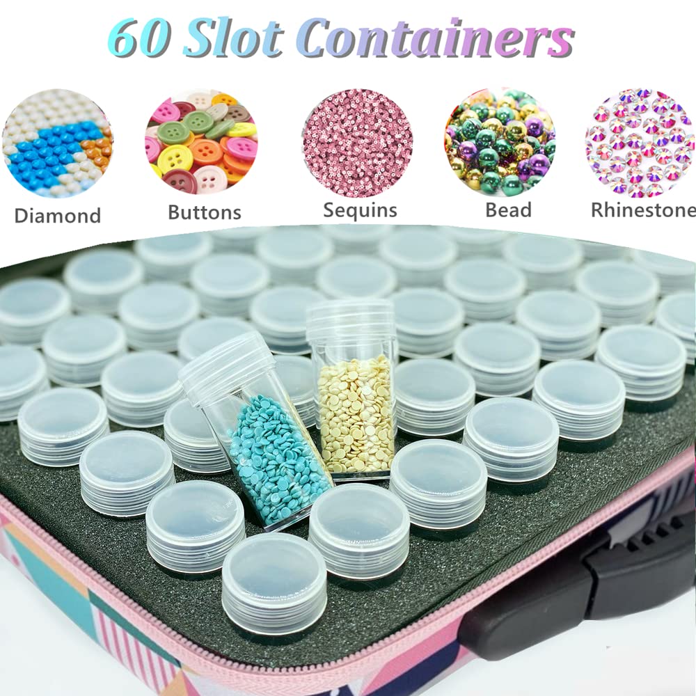 Amedoo 60-Slot Diamond Painting Storage Containers - Large Capacity 5D Diamond Art Organizer for DIY Kits, Beads & Rhinestones | Perfect for Crafting, Scrapbooking & Jewelry Making (Geometric Design)