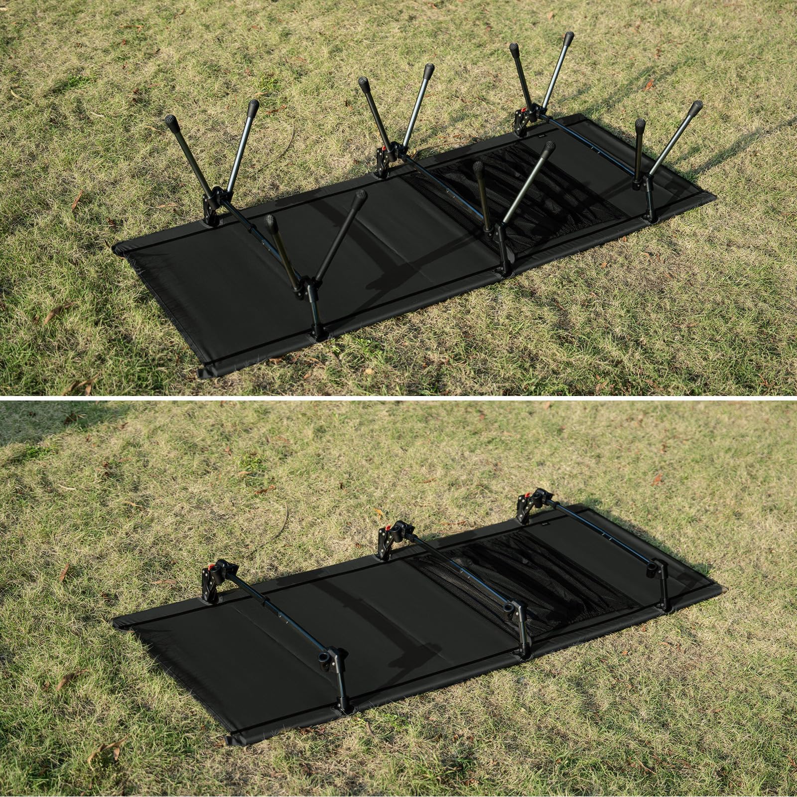 OneTigris SUPRANUBIS Adjustable Height Camping Cot - Heavy Duty 330lbs Support with Leg Extenders - Portable Folding Bed for Outdoor Adventures, Travel, Beach & Office Use - Perfect for Camping, Hiking, Truck Beds & Power Naps (Black)
