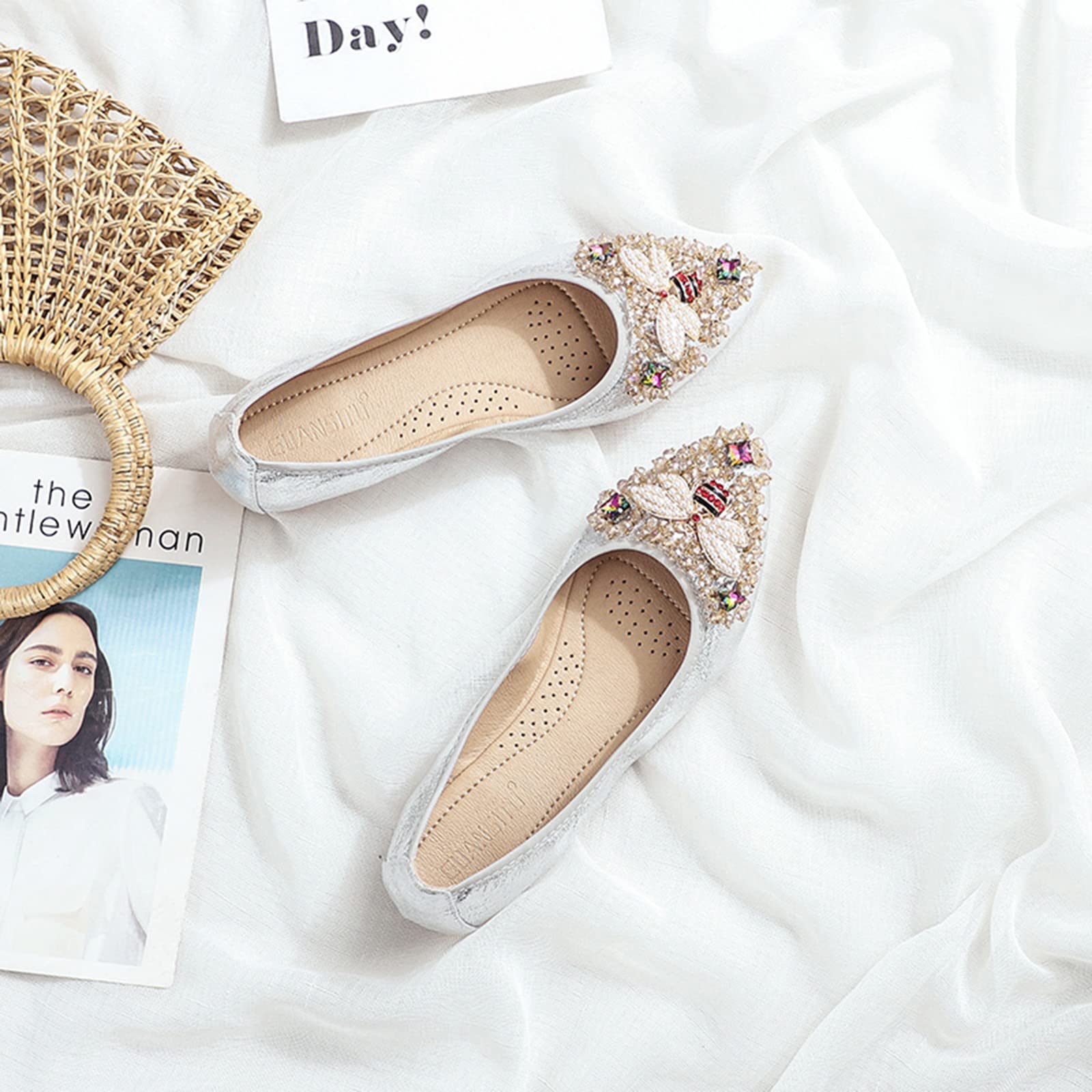 Unifizz Women's Rhinestone Ballet Flats - Sparkly Comfort Foldable Slip-On Wedding Shoes for Brides, Bridesmaids & Special Occasions | Perfect for Ceremonies, Receptions & Formal Events