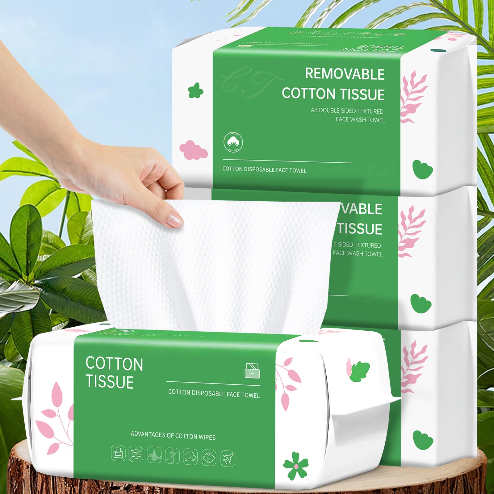 Biodegradable Disposable Face Towels - 400 Count Soft Cotton Dry Wipes for Gentle Facial Cleansing & Drying | Eco-Friendly Facial Tissues for Daily Skincare, Travel & Makeup Removal