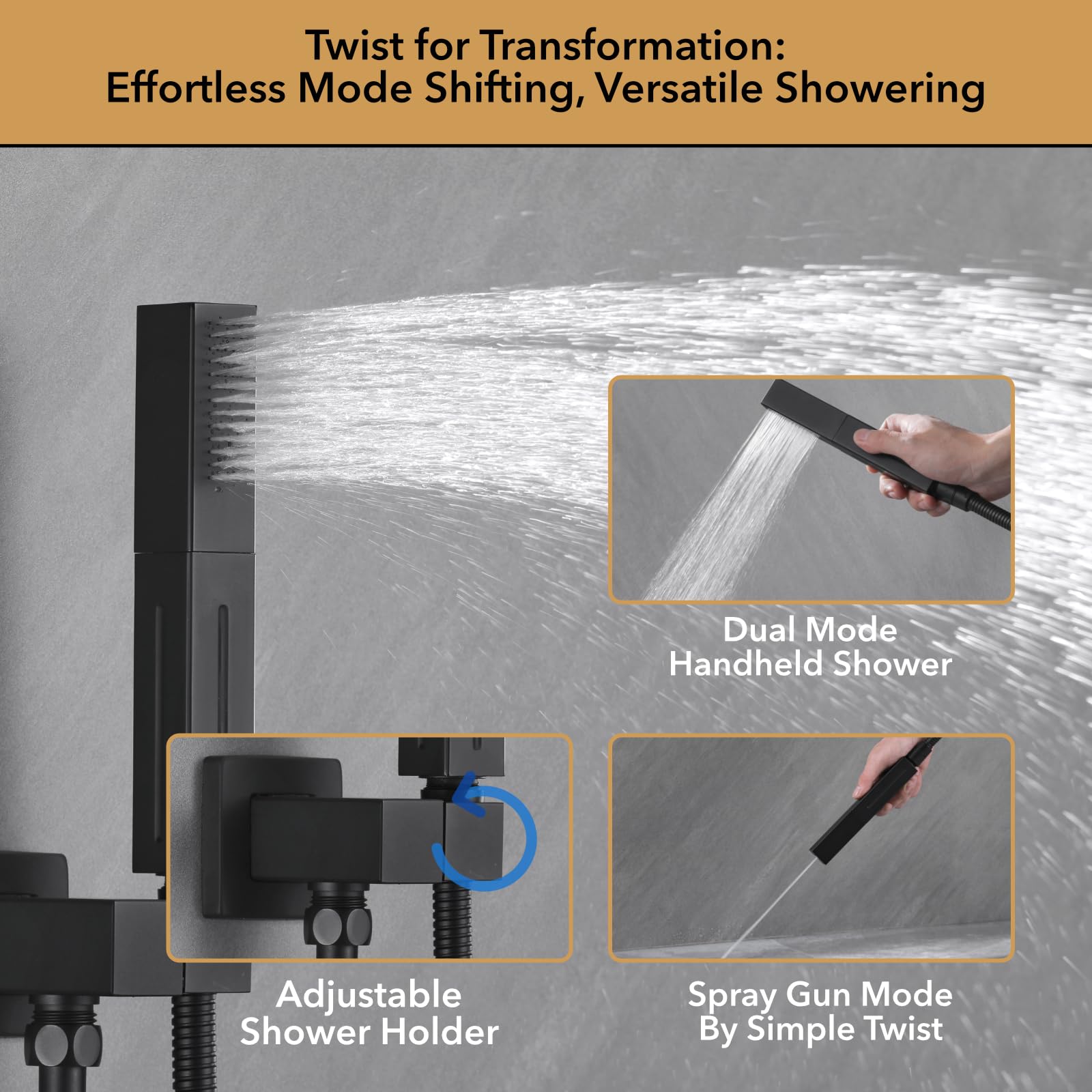 VANFOXLE Matte Black Shower Faucet Set with Push Button Diverter - 2 in 1 Handheld Shower Head & 10 Inch Ceiling Mount + 6 Inch Wall Mount Shower System for Modern Bathroom Renovation - Perfect for Master Bath, Guest Bath & Spa-Like Shower Experience