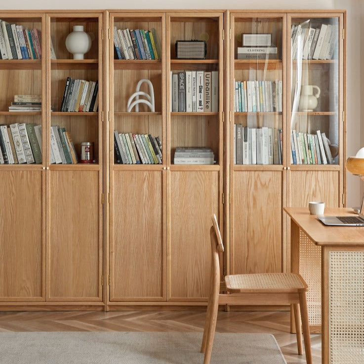 Oak Solid Wood Floor Standing Bookcase - Adjustable Whole Wall Bookshelf for Living Room, Office & Library | Free Combination Design for Custom Storage