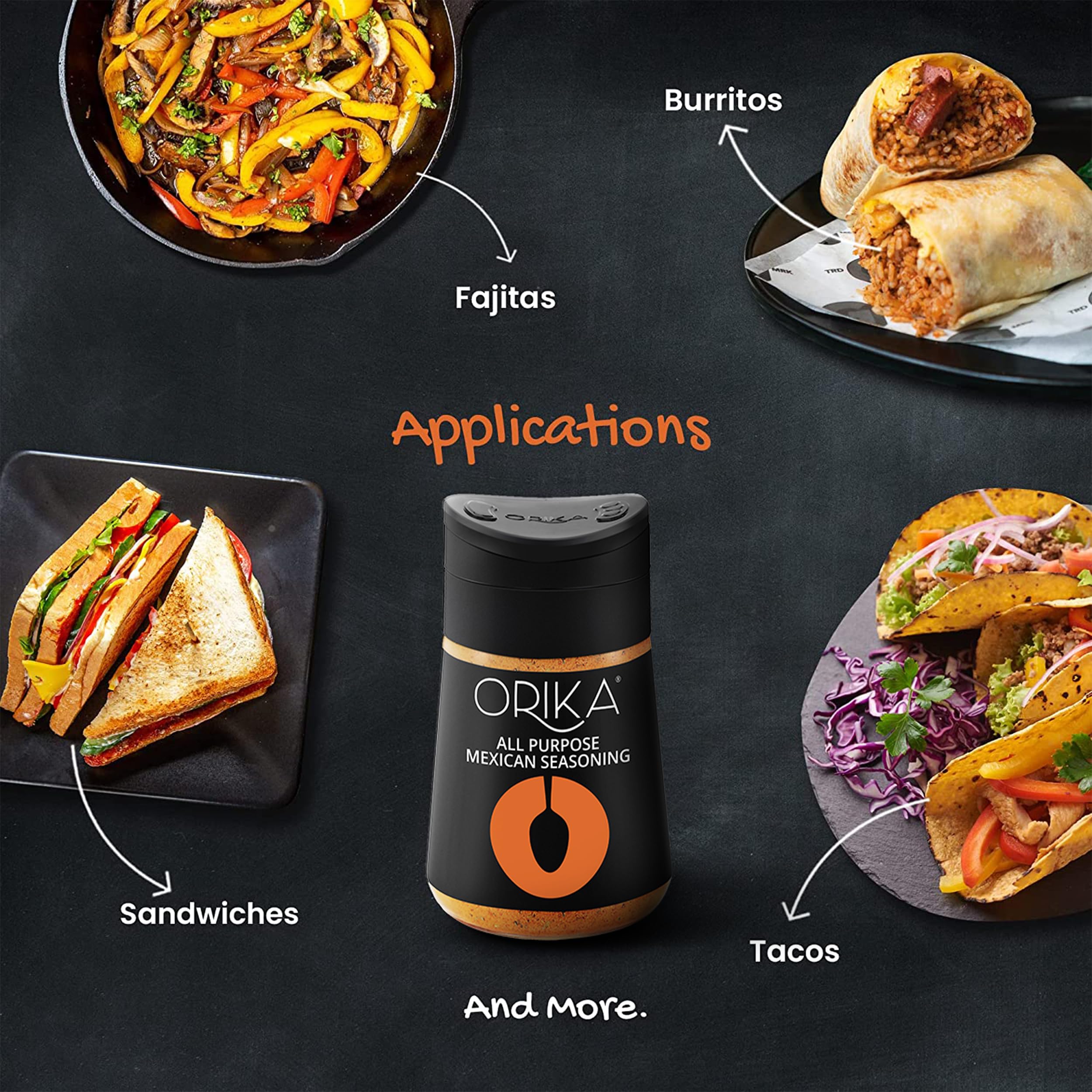Orika All Purpose Mexican Seasoning - Premium Blend of Herbs & Spices for Tacos, Mexican Rice, Fries, Pasta, Nachos | 80g | Perfect for Home Cooking, BBQ & Party Snacks
