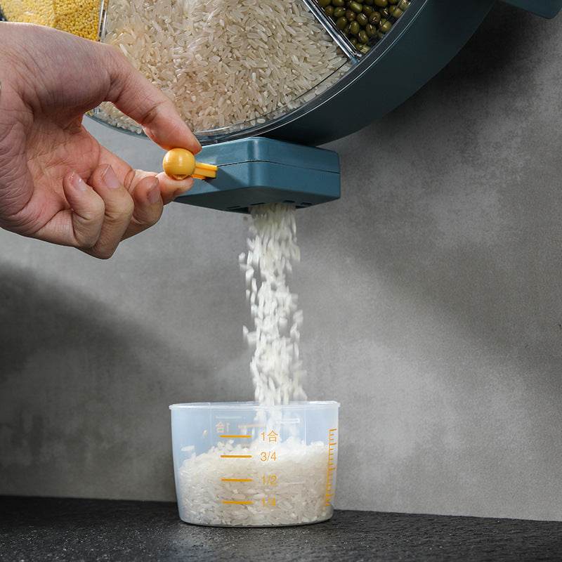 Wall Mount Rotating Cereal Grain Dispenser Organizer - Kitchen Storage Solution for Cereals, Rice, Pasta & Dry Goods - Perfect for Pantry Organization & Easy Access