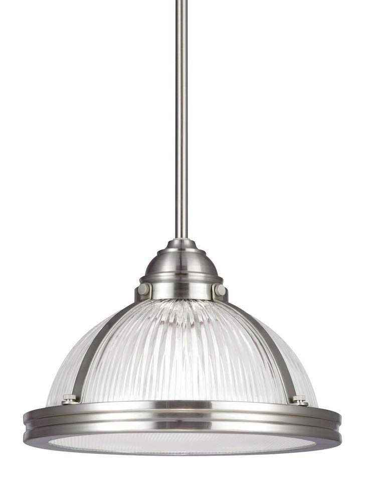 Sea Gull Lighting 65060-962 Modern Brushed Nickel Single Light Pendant Fixture for Kitchen Island, Dining Room or Entryway