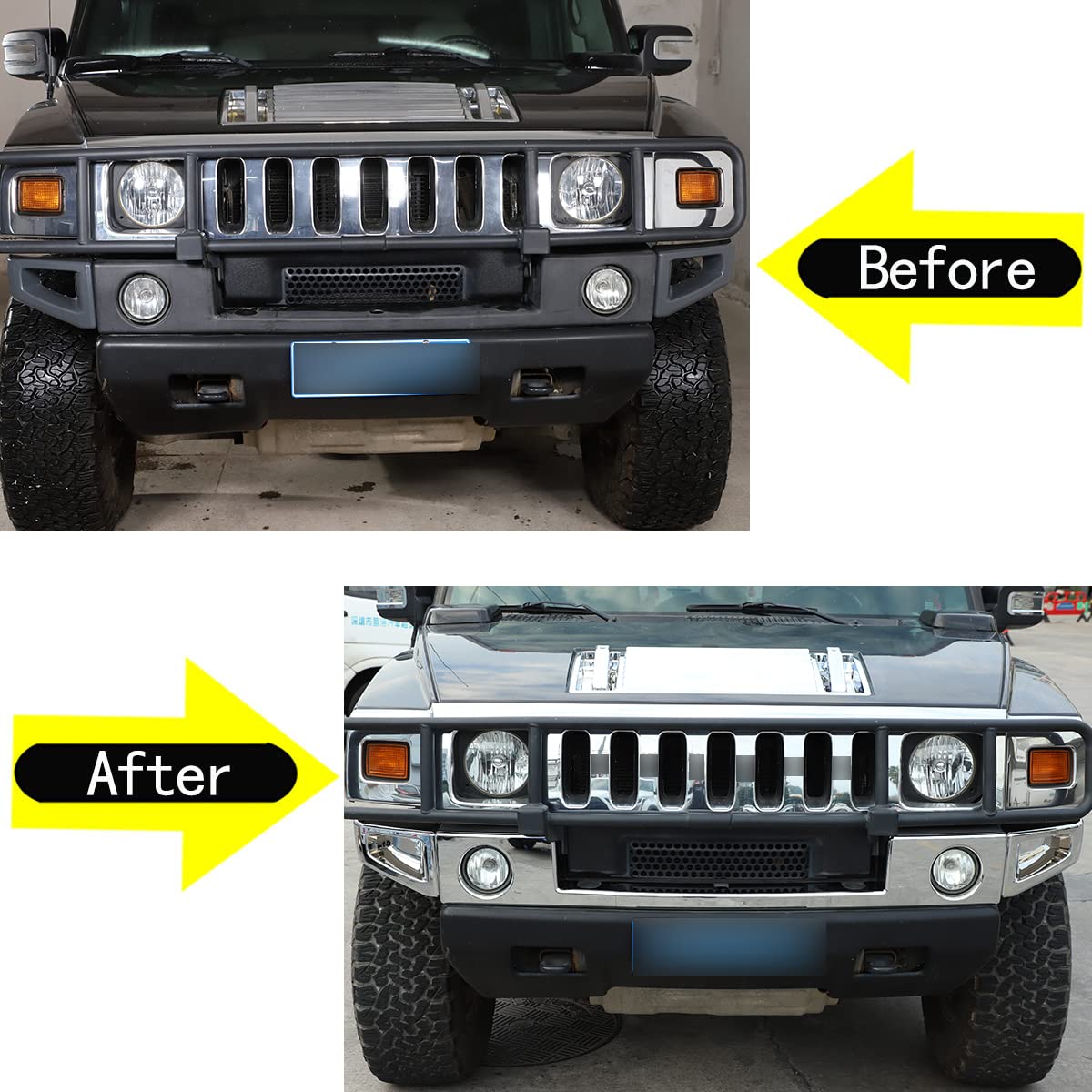 Hummer H2 2003-2009 Front Bumper Corner Bezels Cover & Lower Trim Set - 5-Piece Protection Kit (Bright Silver) | Durable Bumper Guards for Off-Roading & Daily Driving