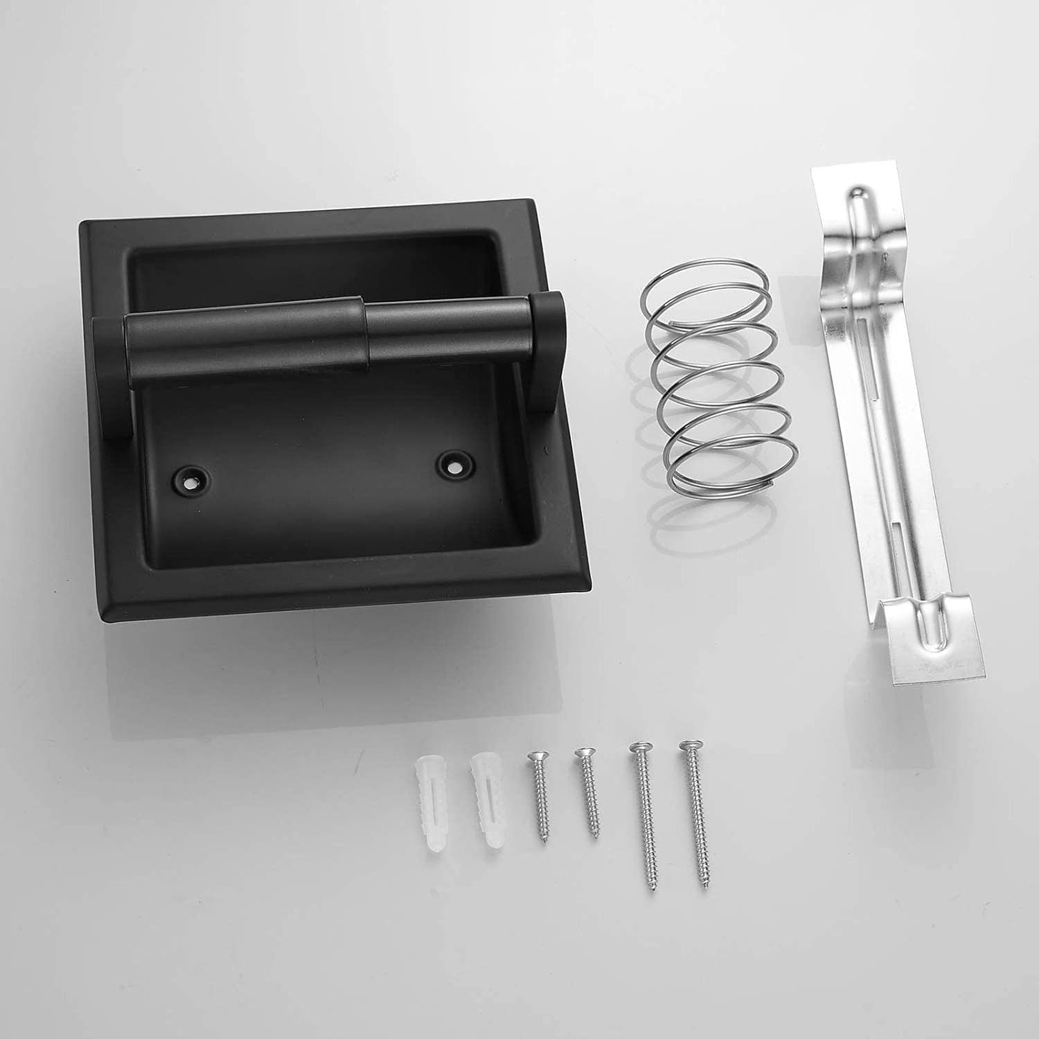Brushed Nickel Recessed Toilet Paper Holder with Rear Mounting Bracket - Space Saving Wall Mounted Bathroom Tissue Dispenser for Small Bathrooms & Powder Rooms