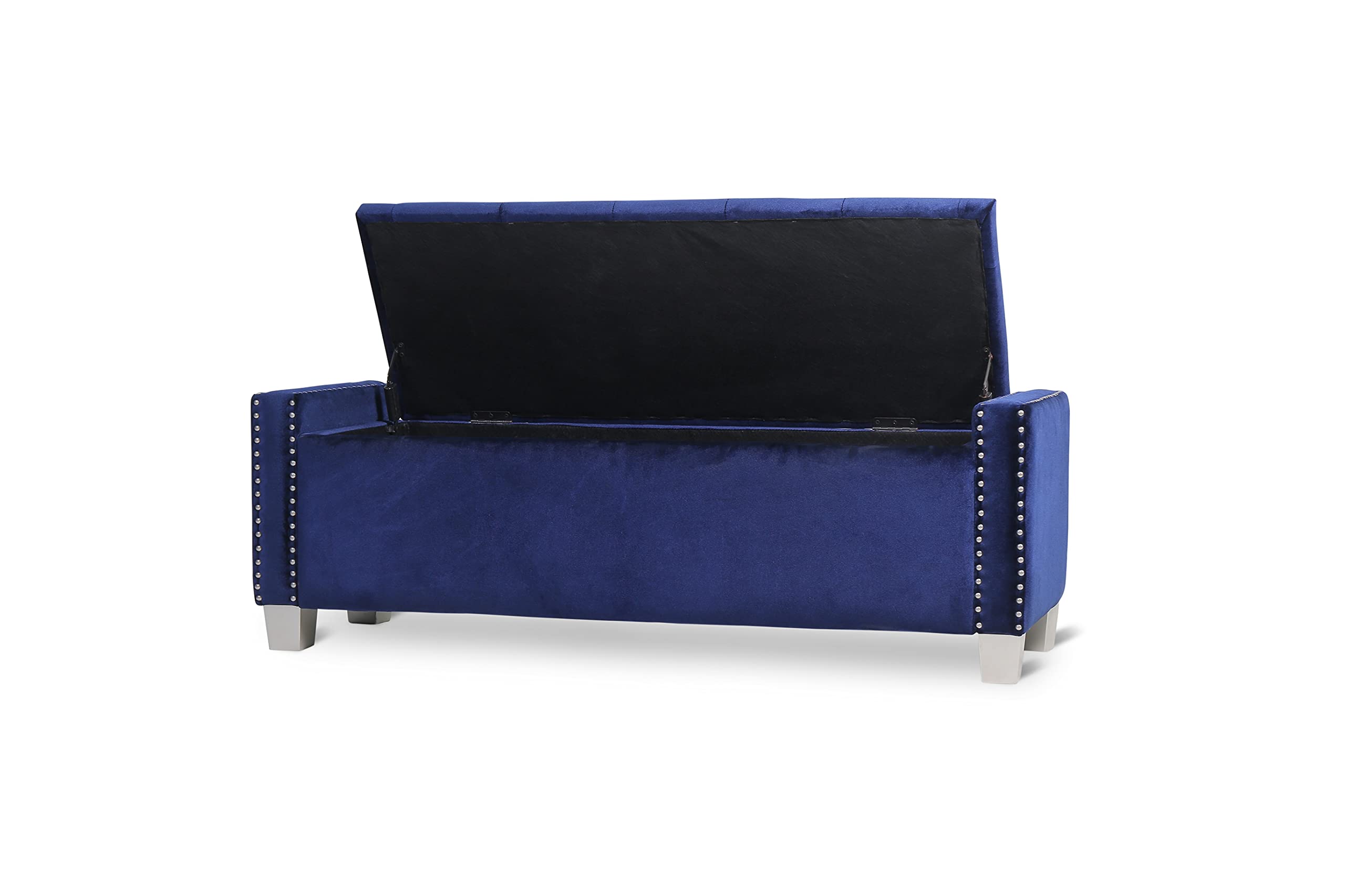 Velvet Upholstered Storage Bench with Removable Cushion - Blue Velvet Ottoman for Living Room, Bedroom & Entryway - Stylish Seat & Storage Solution