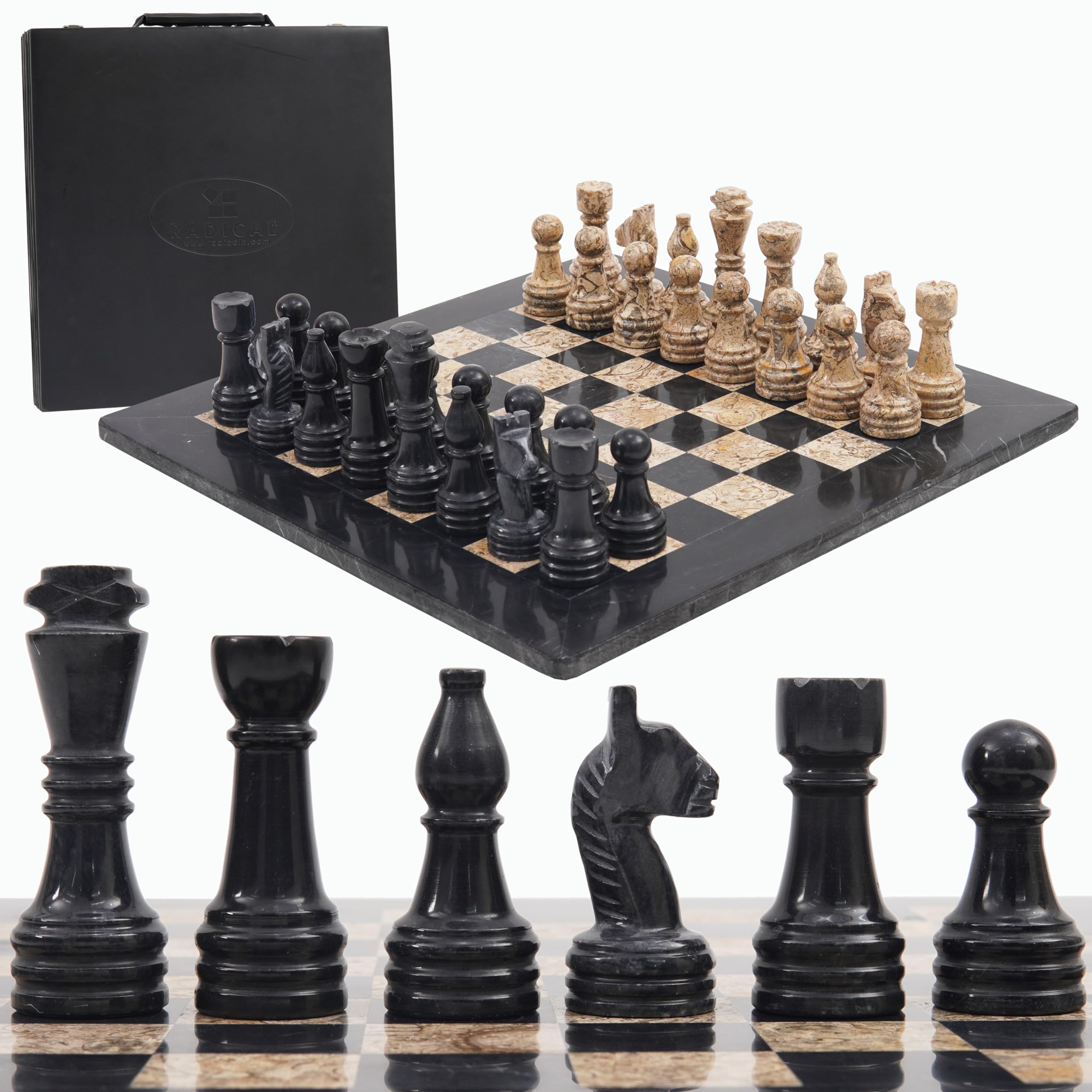 Premium Handmade Marble Chess Set with Storage Box - 15