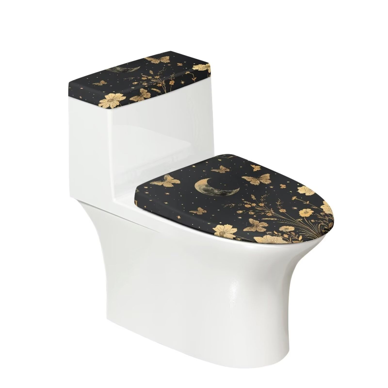 Butterfly Floral Toilet Lid Cover Set - 2PCS Elastic Edge Toilet Seat & Tank Covers for Bathroom Decor, Dust Protection, Easy to Clean - Perfect for Home, Hotel, and Guest Bathroom Decoration