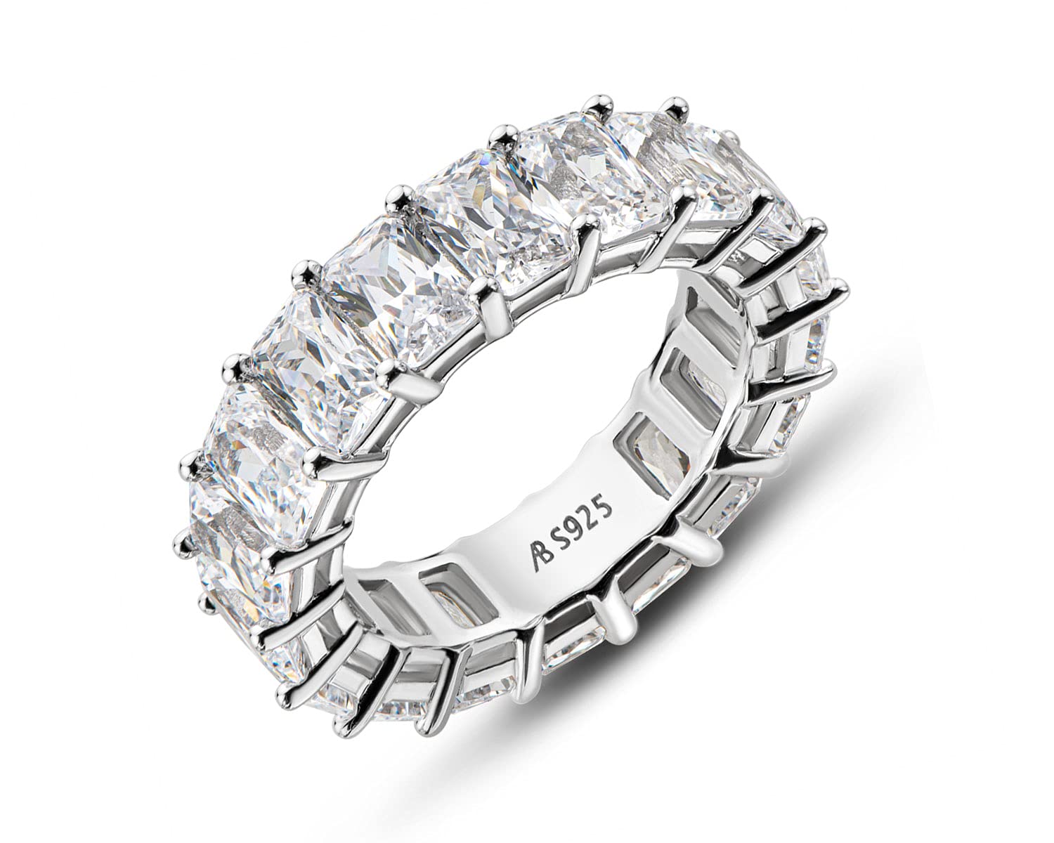 AINUOSHI 925 Sterling Silver Eternity Ring for Women - Emerald/Oval/Radiant/Round/Cushion Cut Cubic Zirconia CZ Wedding Band, Elegant Engagement Jewelry Gift with Jewelry Box - Perfect for Anniversaries, Proposals & Special Occasions