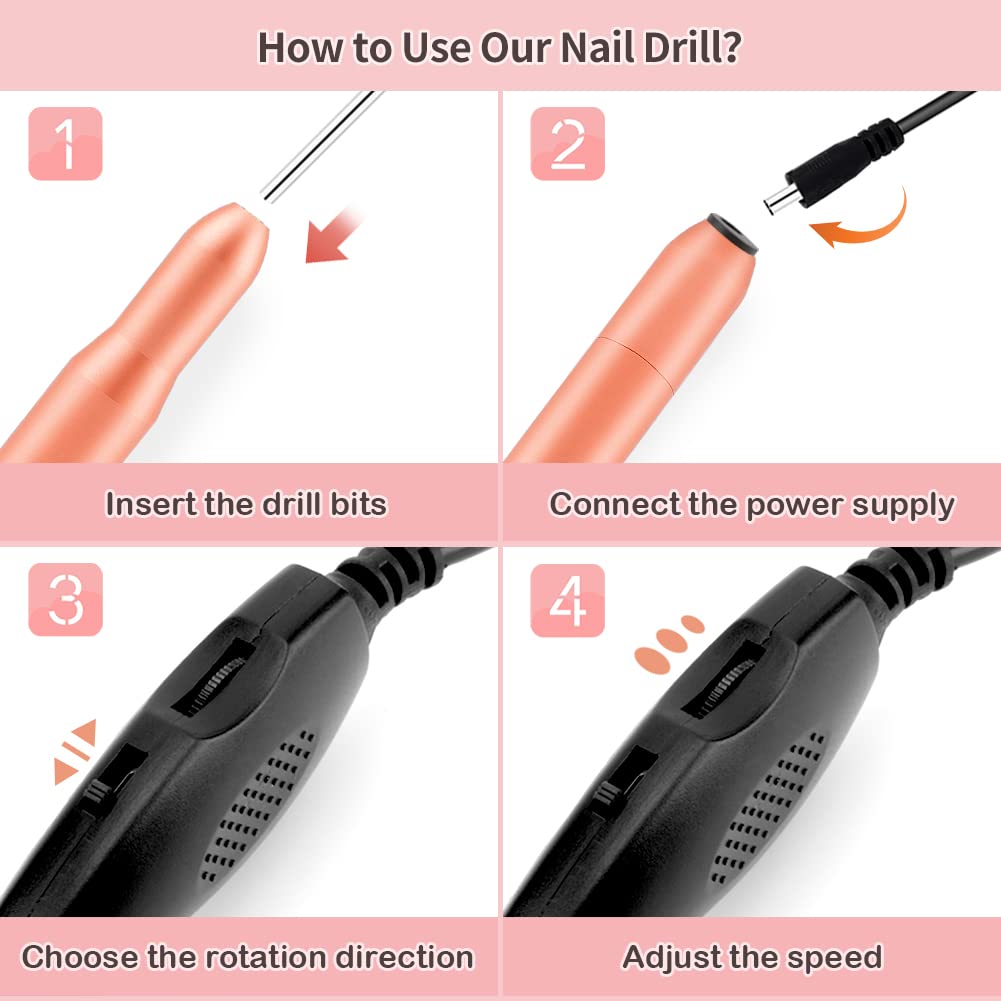 Professional Electric Nail Drill Set - USB Portable Nail Filer Machine with 6 Drill Bits & Sanding Bands | Manicure Pedicure Kit for Acrylic, Gel & Polygel Nails | Perfect for Home Salon & Nail Art Enthusiasts