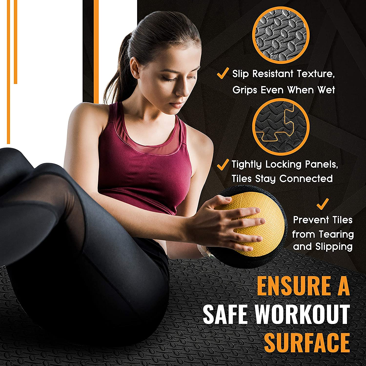 Interlocking EVA Foam Gym Floor Tiles - 6-Piece Puzzle Exercise Mat Set (24'' x 24'') for Home Workouts, Heavy Equipment Protection & Play Areas | Non-Slip Rubber Workout Flooring for Fitness, Garage & Kids Playroom