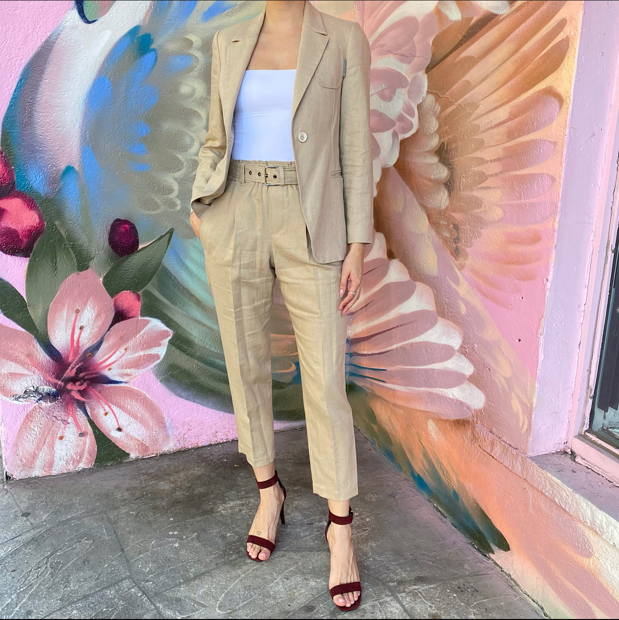 Brunello Cucinelli Natural Beige Linen Pants Suit for Women - XS Size | Lightweight Summer Business Casual Outfit for Office & Travel