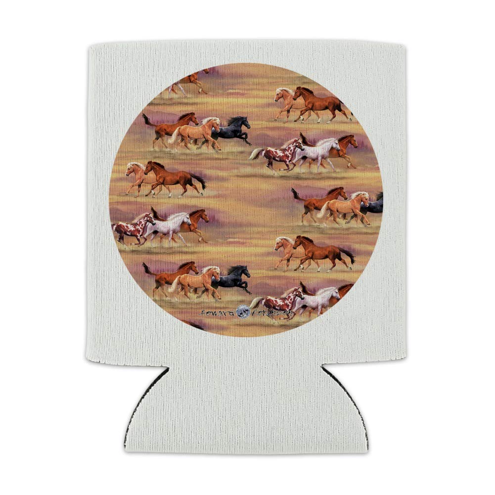 Wild Horses Running Pattern Insulated Can Cooler - Collapsible Drink Sleeve & Beverage Holder for Beer, Soda & Energy Drinks - Perfect for Camping, BBQs & Outdoor Adventures
