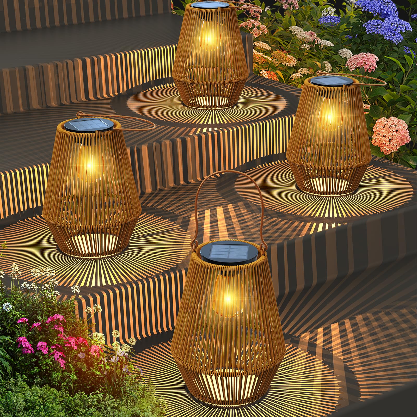 KagoLing Solar Lanterns Outdoor Waterproof - 4 Pack Solar Powered Hanging Lights for Garden, Yard, Patio, Porch - Weatherproof Decorative Solar Lamps for Trees, Lawn, Pathway - Perfect for Outdoor Parties, Camping & Backyard Decor