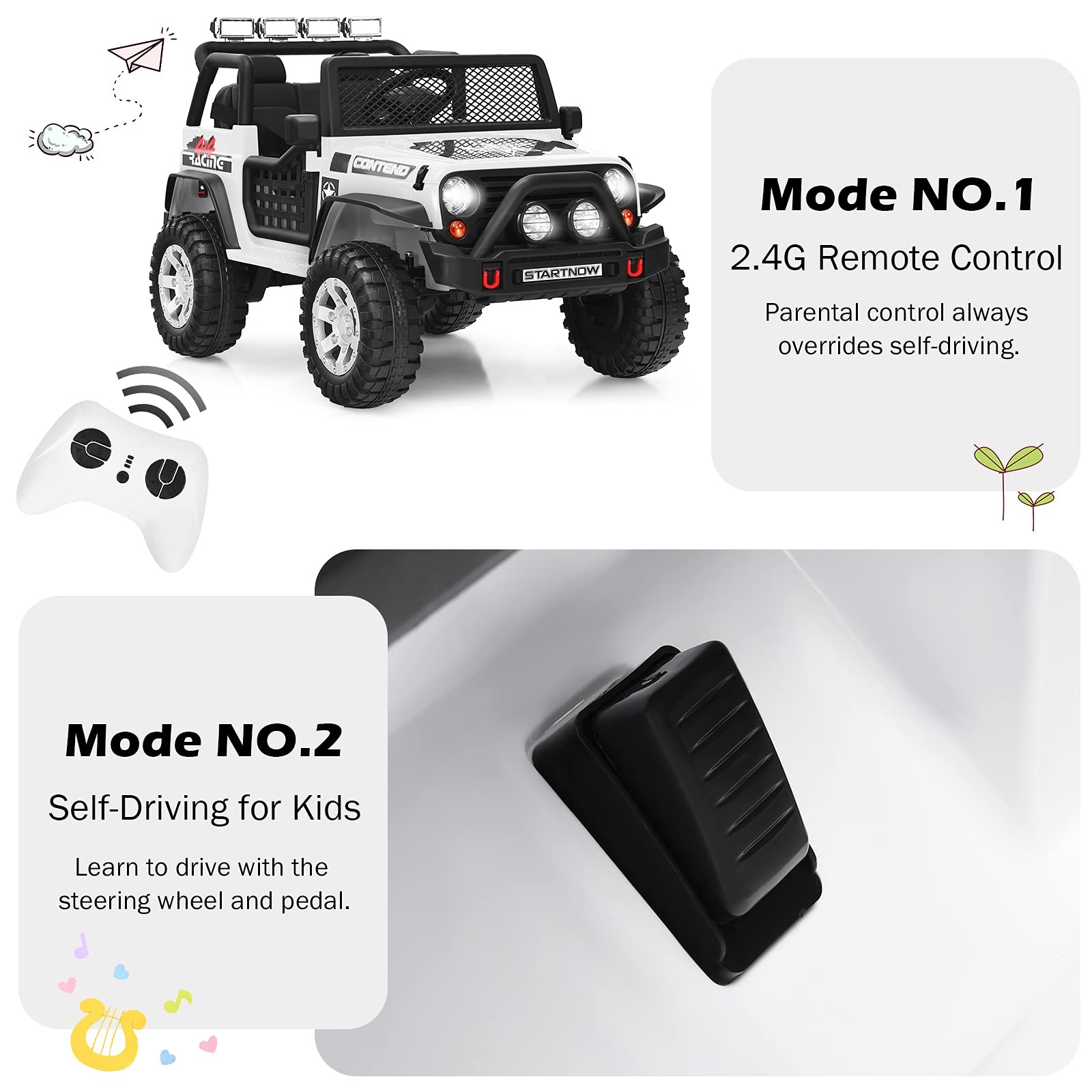 OLAKIDS 12V 2-Seat Battery Powered Electric Ride-On Truck for Kids - Remote Control Toy Car with Spring Suspension, LED Lights & Music - Perfect for Toddlers Outdoor Play & Birthday Gifts