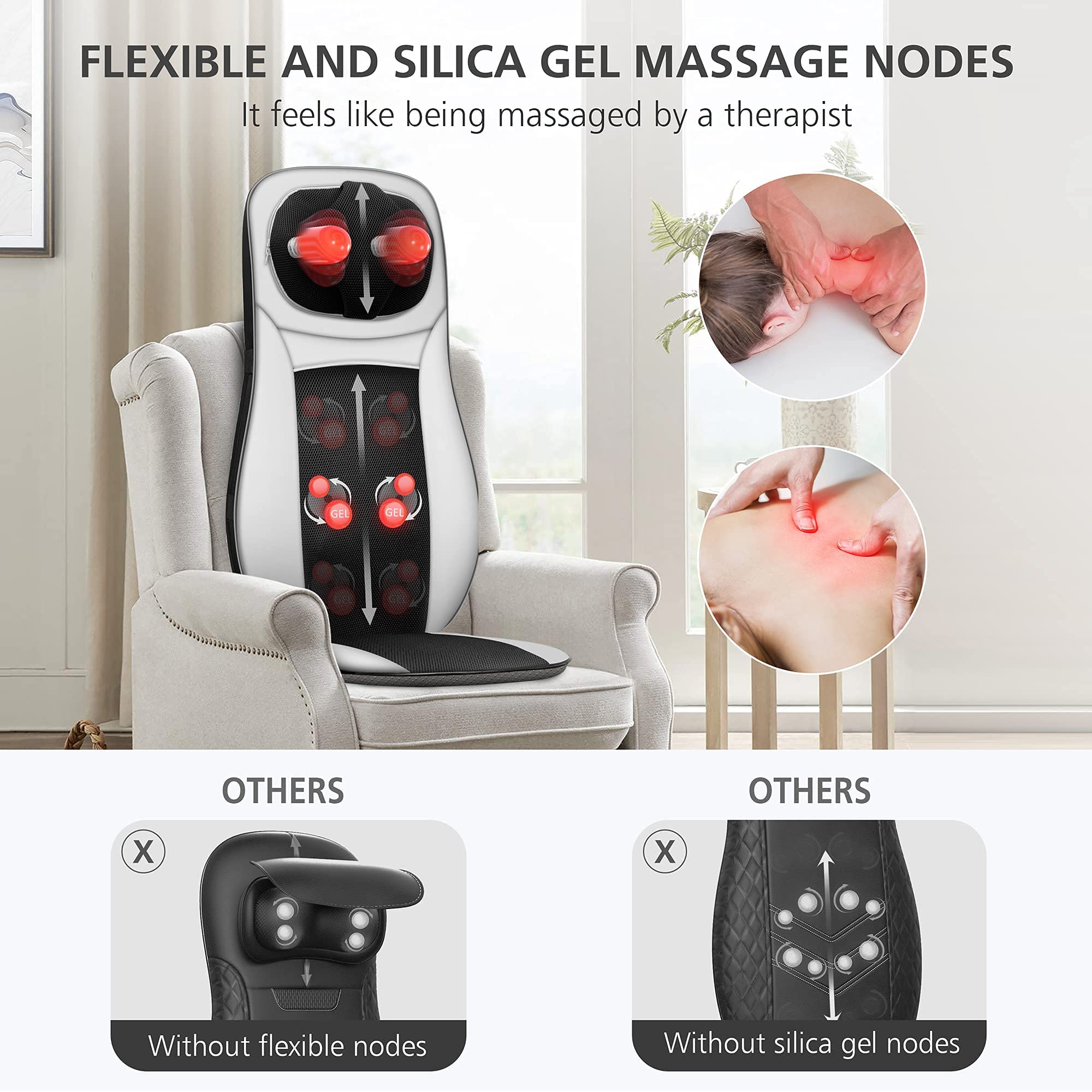 Snailax Shiatsu Neck and Back Massager with Heat - Kneading Rolling Massage Cushion for Back Pain Relief, Full Body Massage Chair Pad - Perfect for Office, Home & Car Use - Great Gift Idea for Men & Women