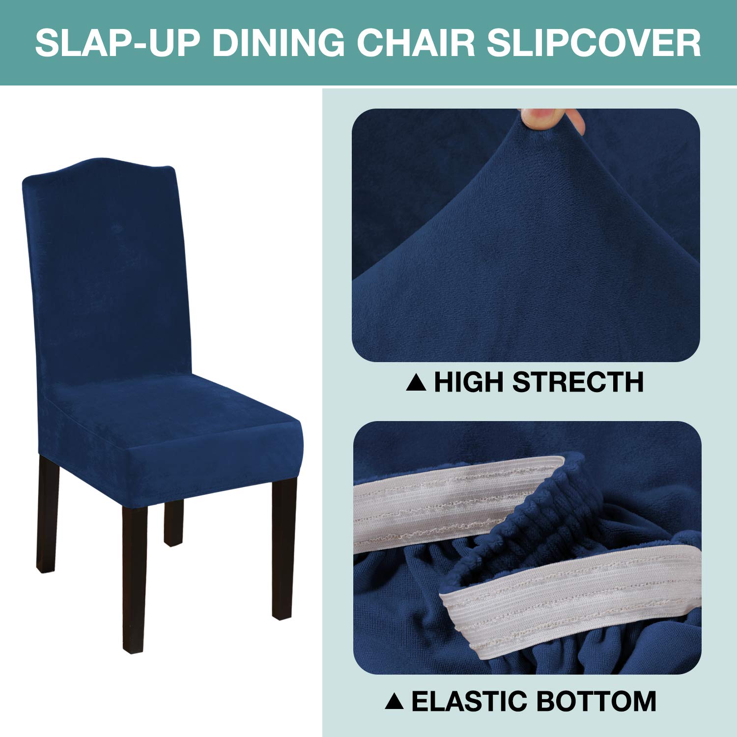 Luxury Navy Blue Velvet Dining Chair Covers Set of 6 - Stretchable Slipcovers for Kitchen Chairs, Removable Seat Covers for Home, Restaurant, Wedding & Events - Perfect for Dining Room Decor & Ceremony Seating